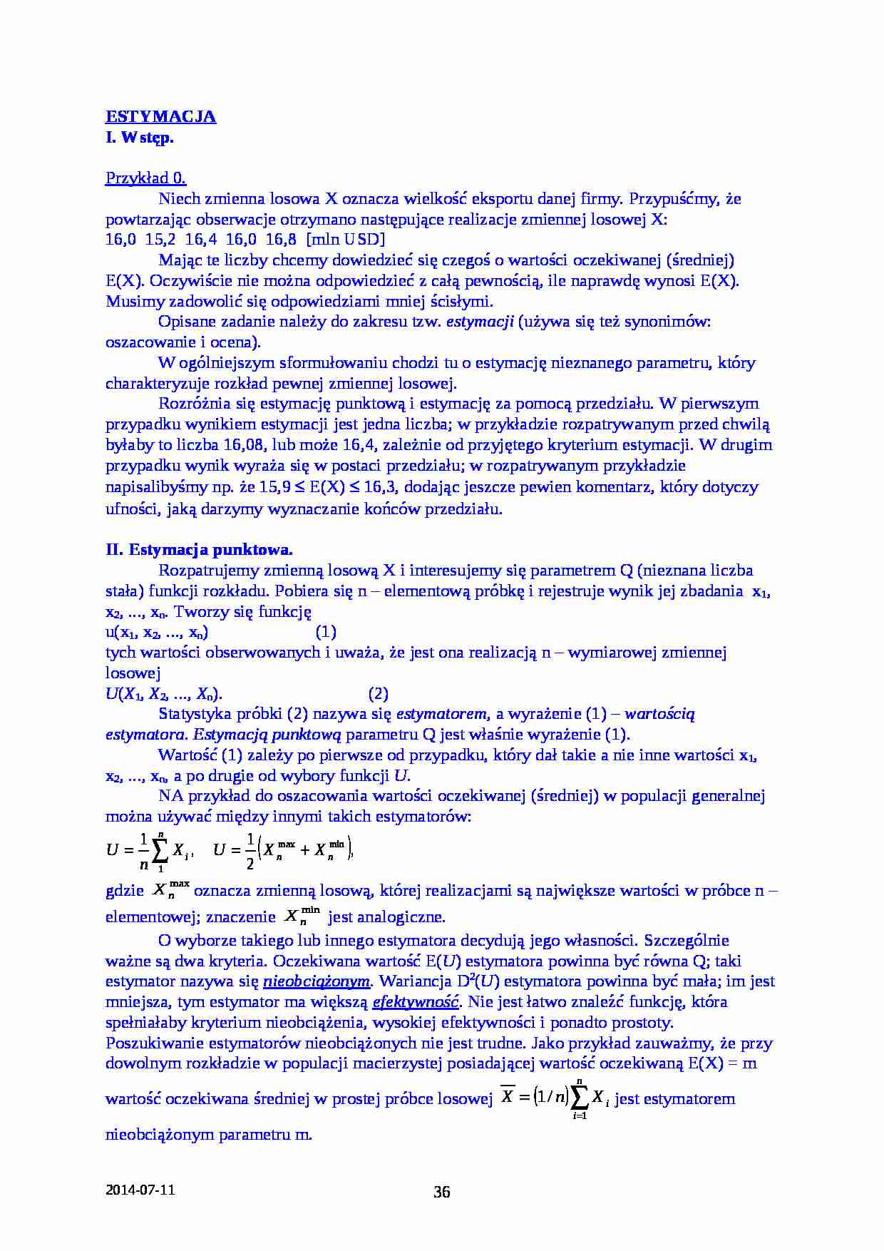 Estymacja - teoria i przykłady - strona 1