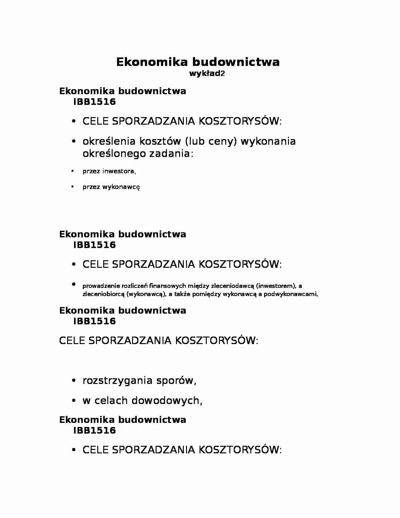 Ekonomia budownictwa 2 - strona 1