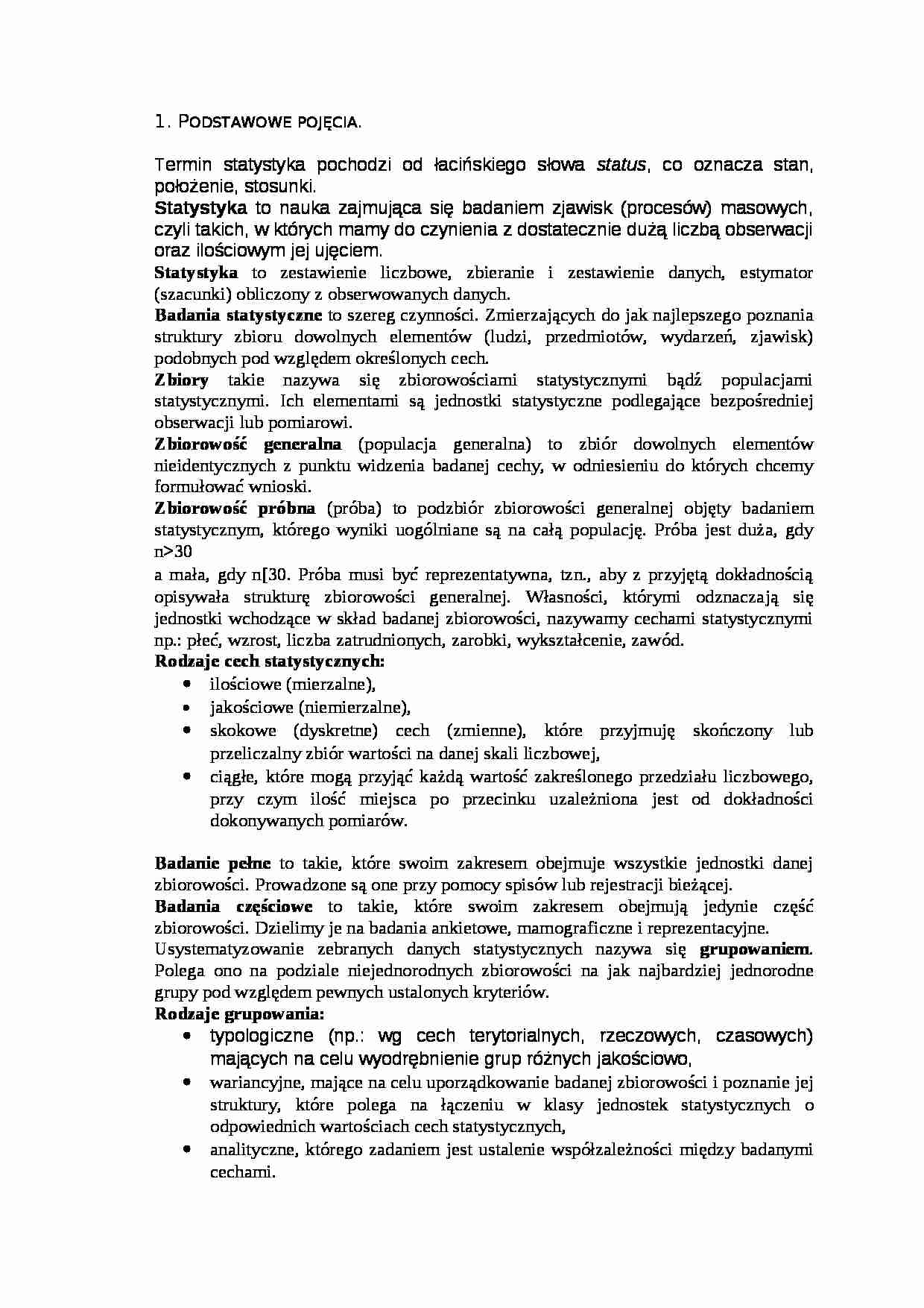 Statystyka - podstawowe pojęcia ze statystyki - strona 1