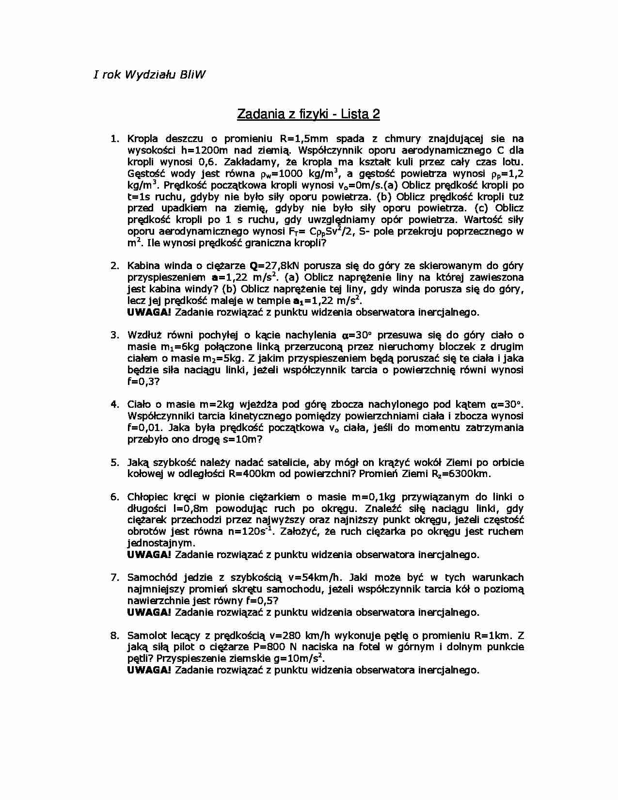 Kinematyka - zadania 8 - strona 1