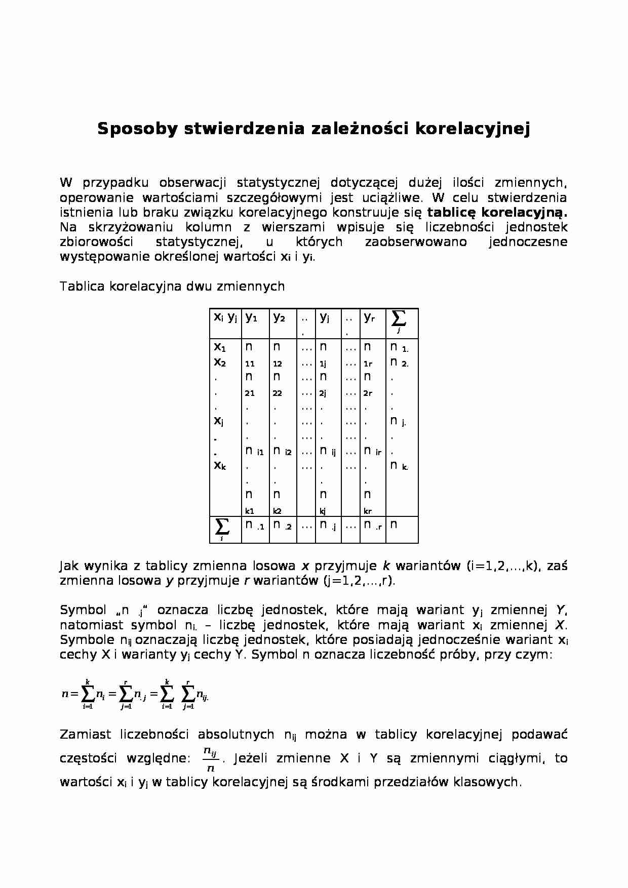 Sposoby stwierdzenia zależności korelacyjnej - strona 1