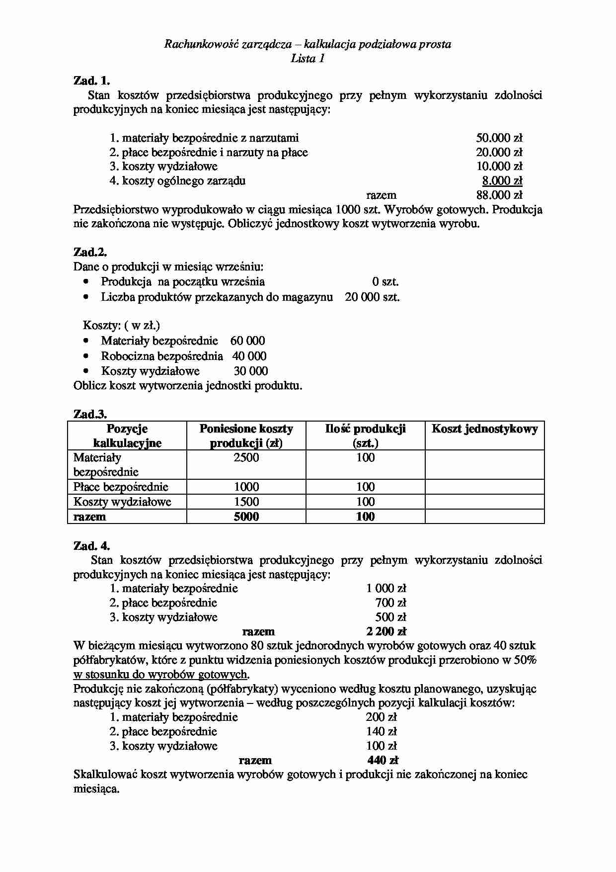 Kalkulacja podziałowa prosta - strona 1