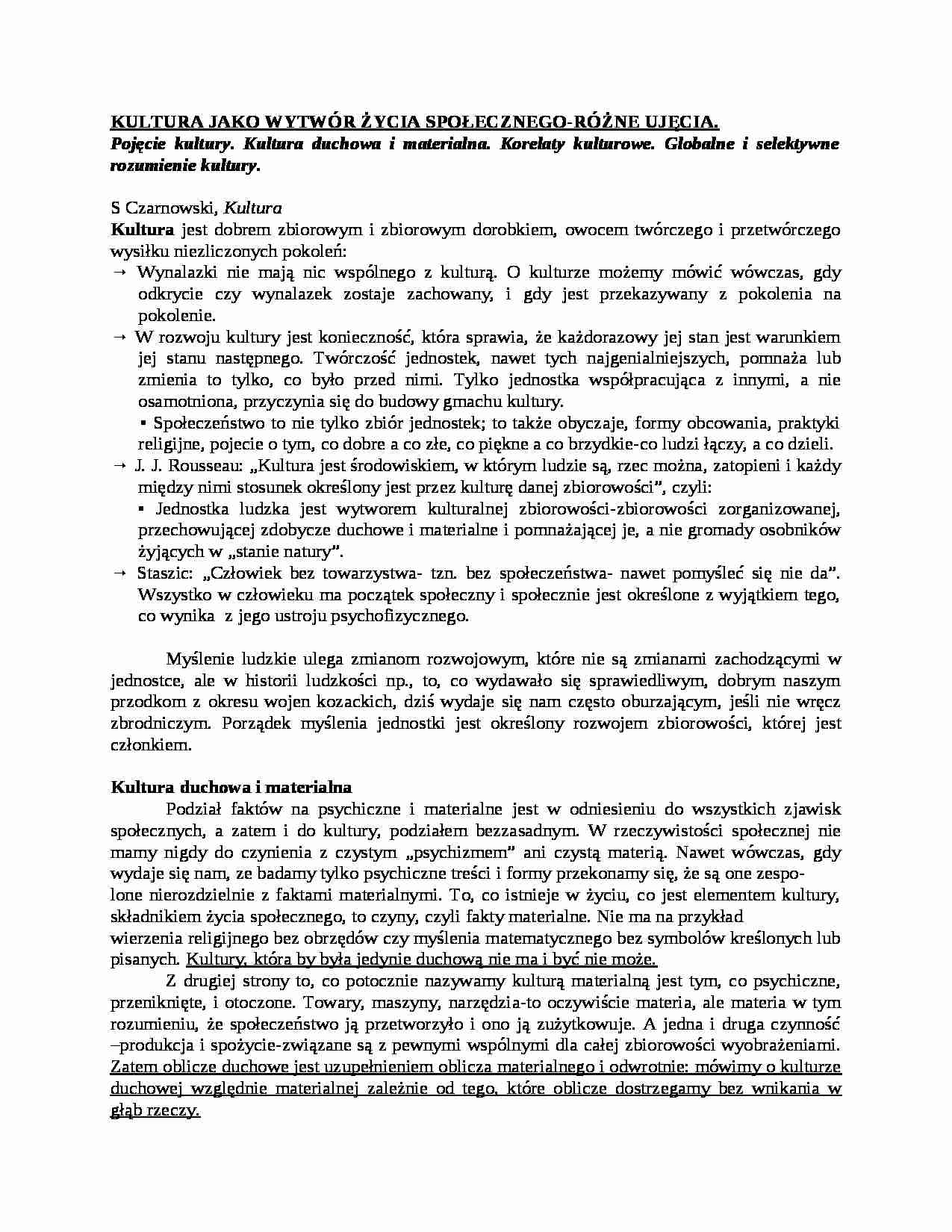 Kultura - wytwór życia społecznego - strona 1