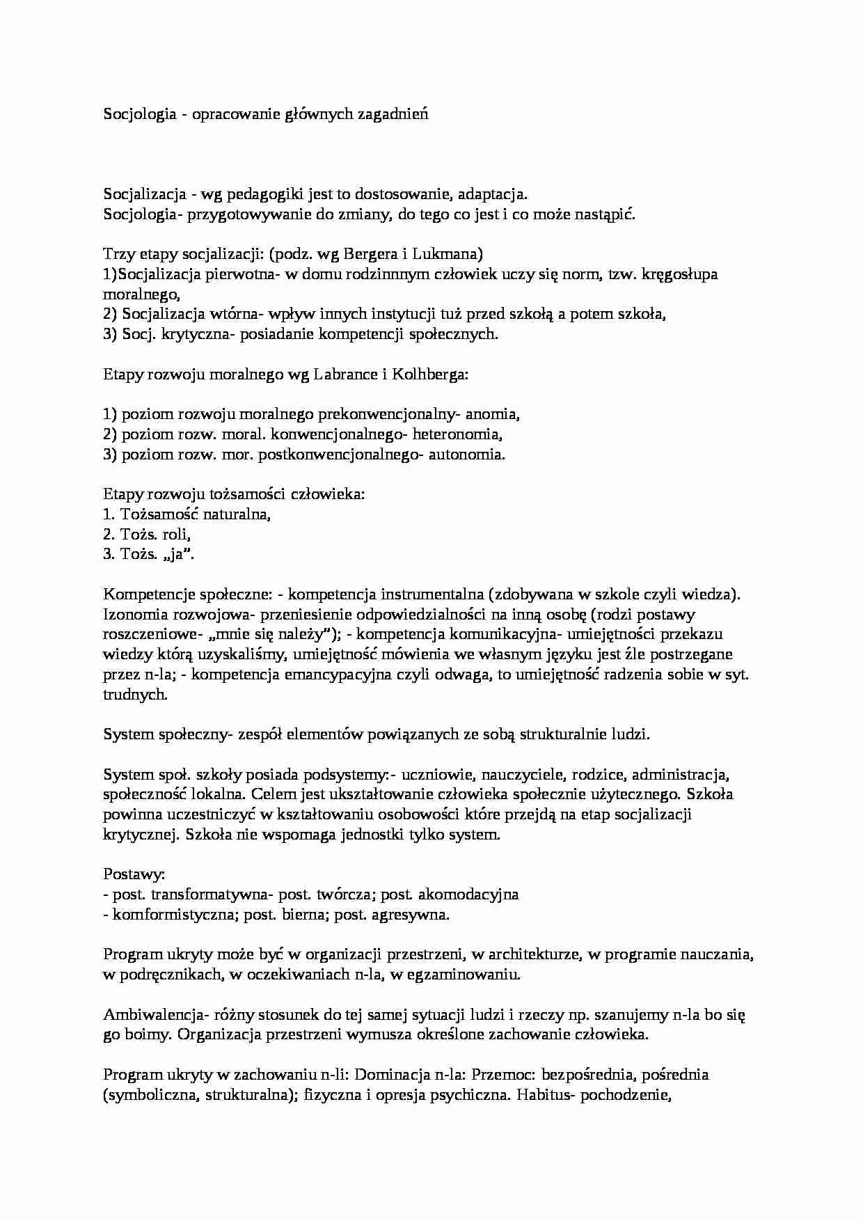 Socjologia - opracowanie zagadnień - Tożsamość człowieka - strona 1