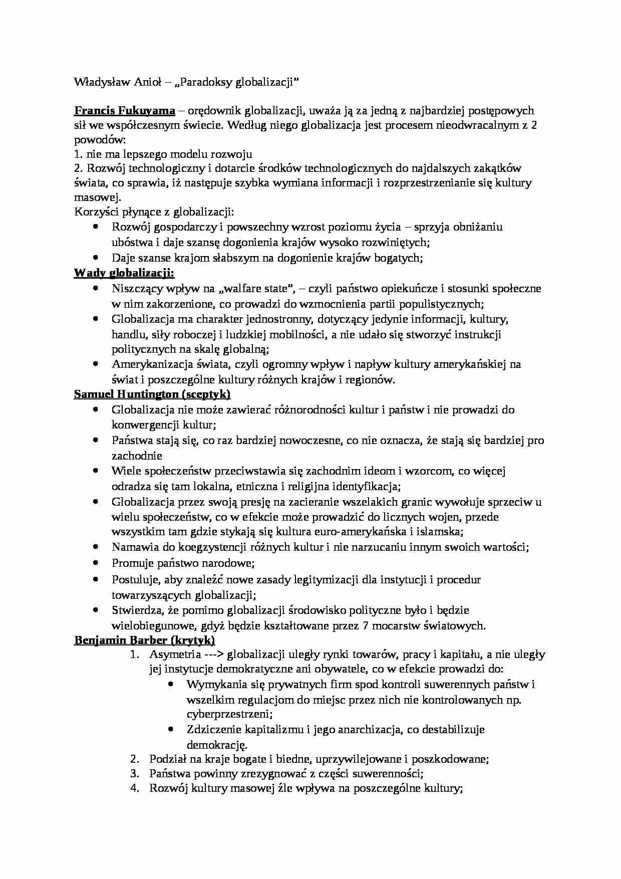 Władysław Anioł -  Paradoksy globalizacji - strona 1