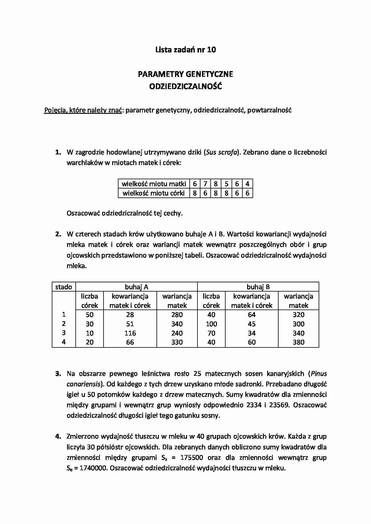 Zadania - parametry genetyczne  - strona 1