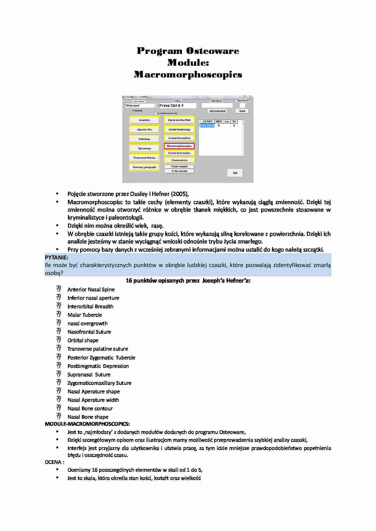 Program Osteoware moduł makromorfoskopia - strona 1