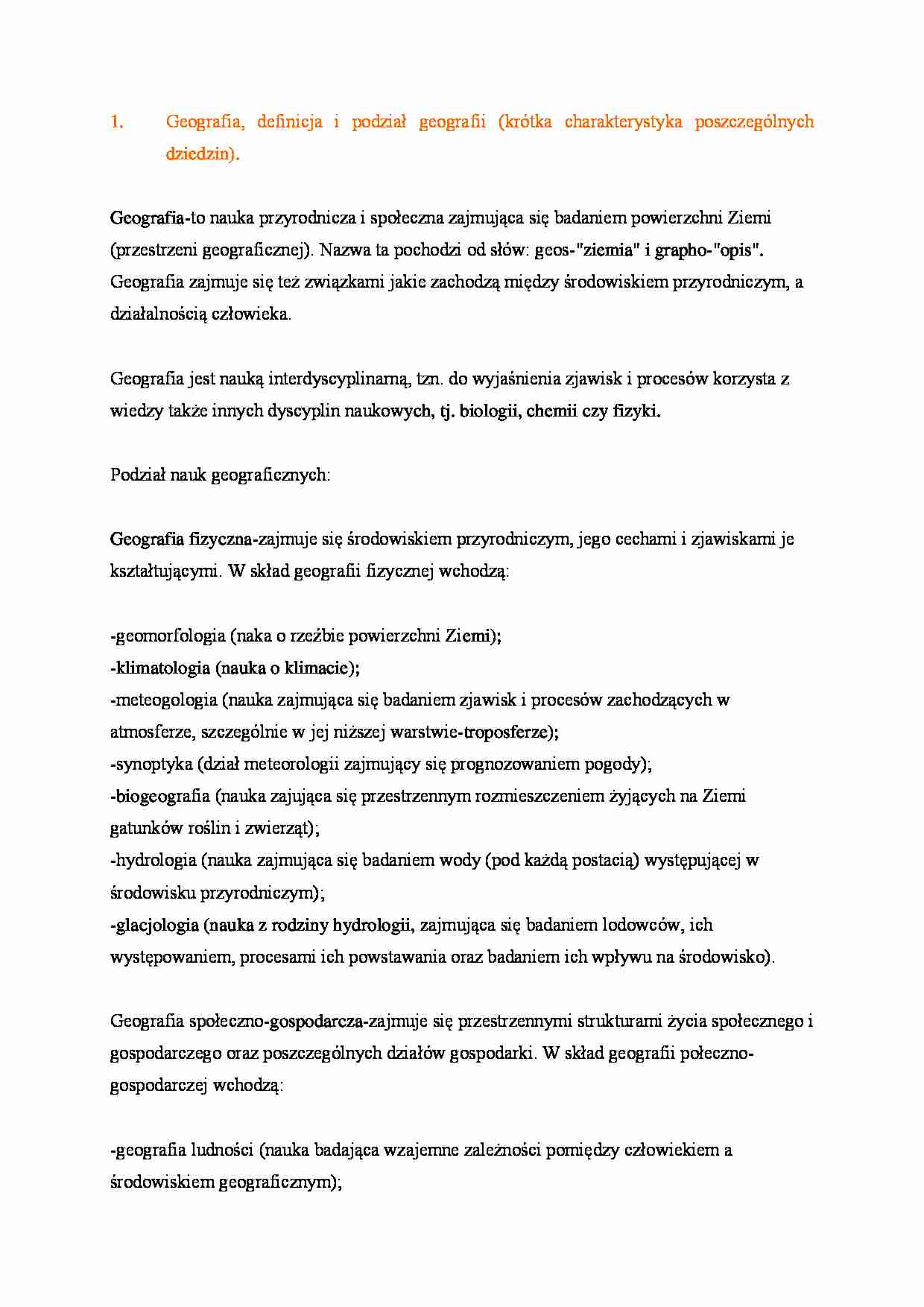 Geografia, definicja i podział geografii - strona 1