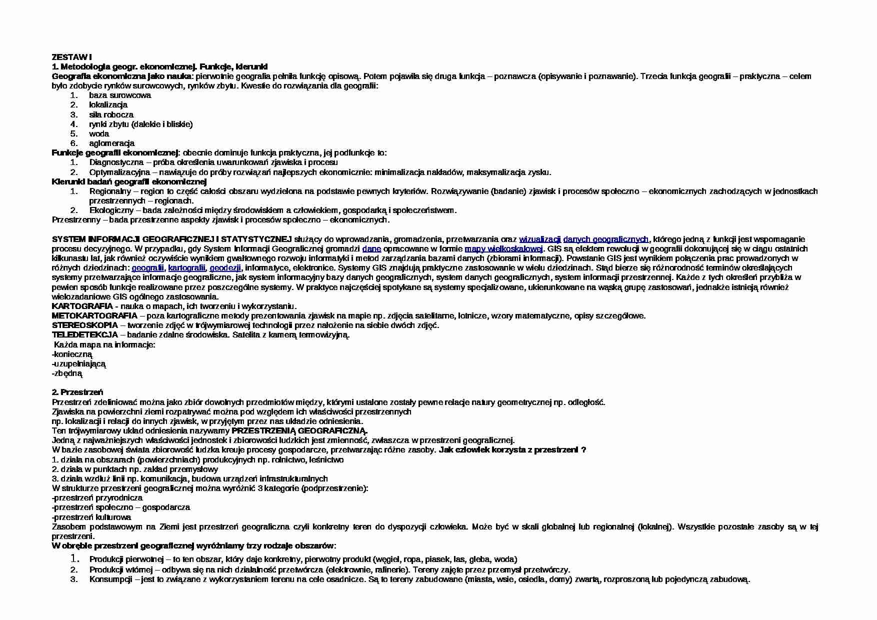 Odpowiedzi do egzaminu - Geografia ekonomiczna - strona 1