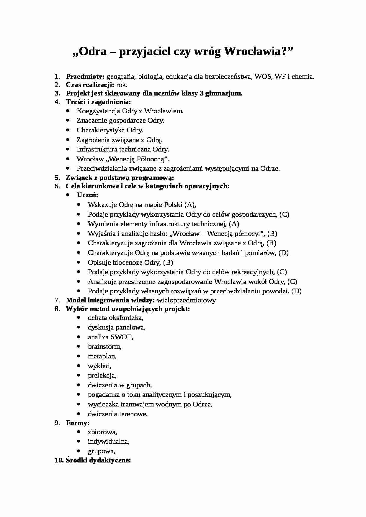 Odra - projekt projektu edukacyjnego - strona 1