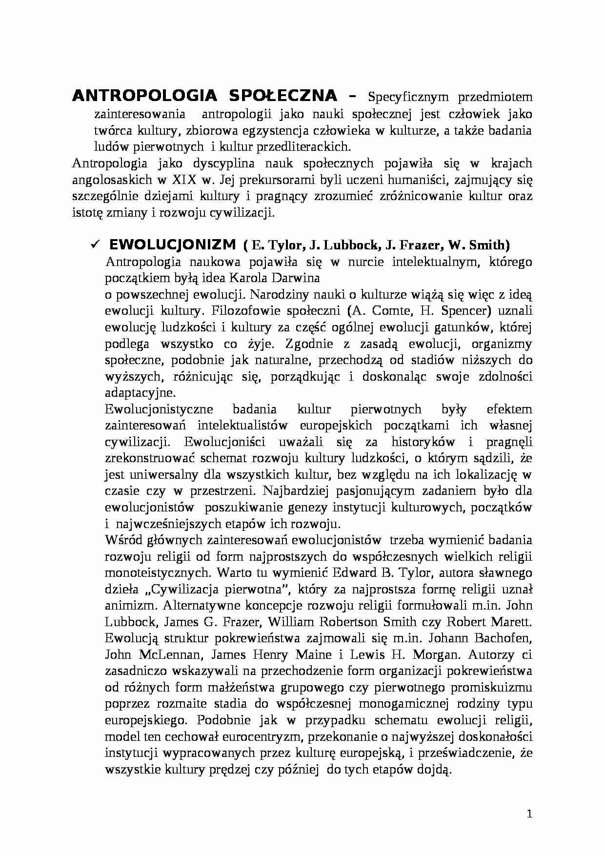 antropologia społeczna - Ewolucjonizm - strona 1