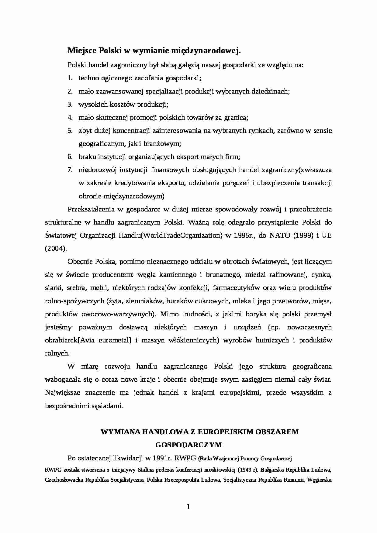 Miejsce Polski w wymianie międzynarodowej. - strona 1