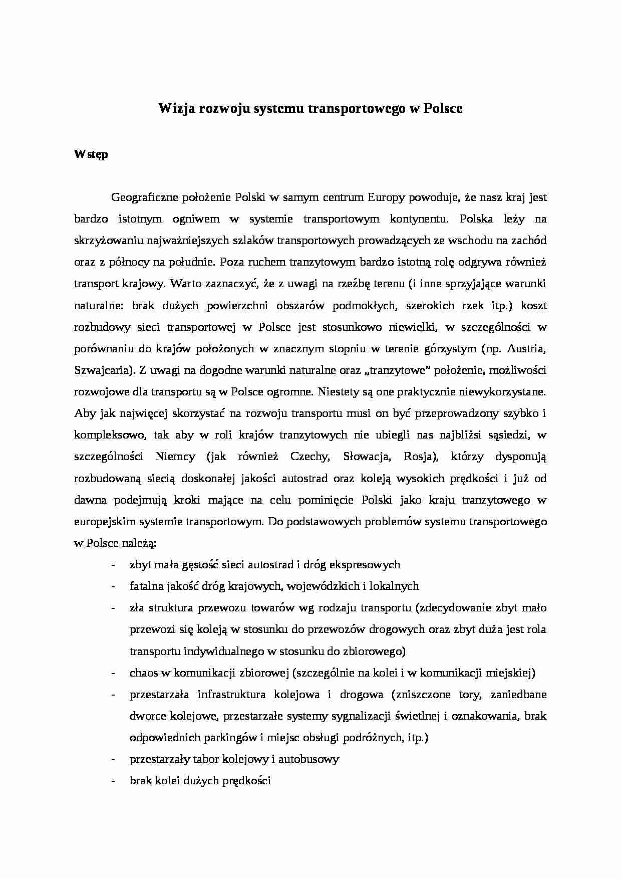 Wizja rozwoju systemu transportowego w Polsce - strona 1