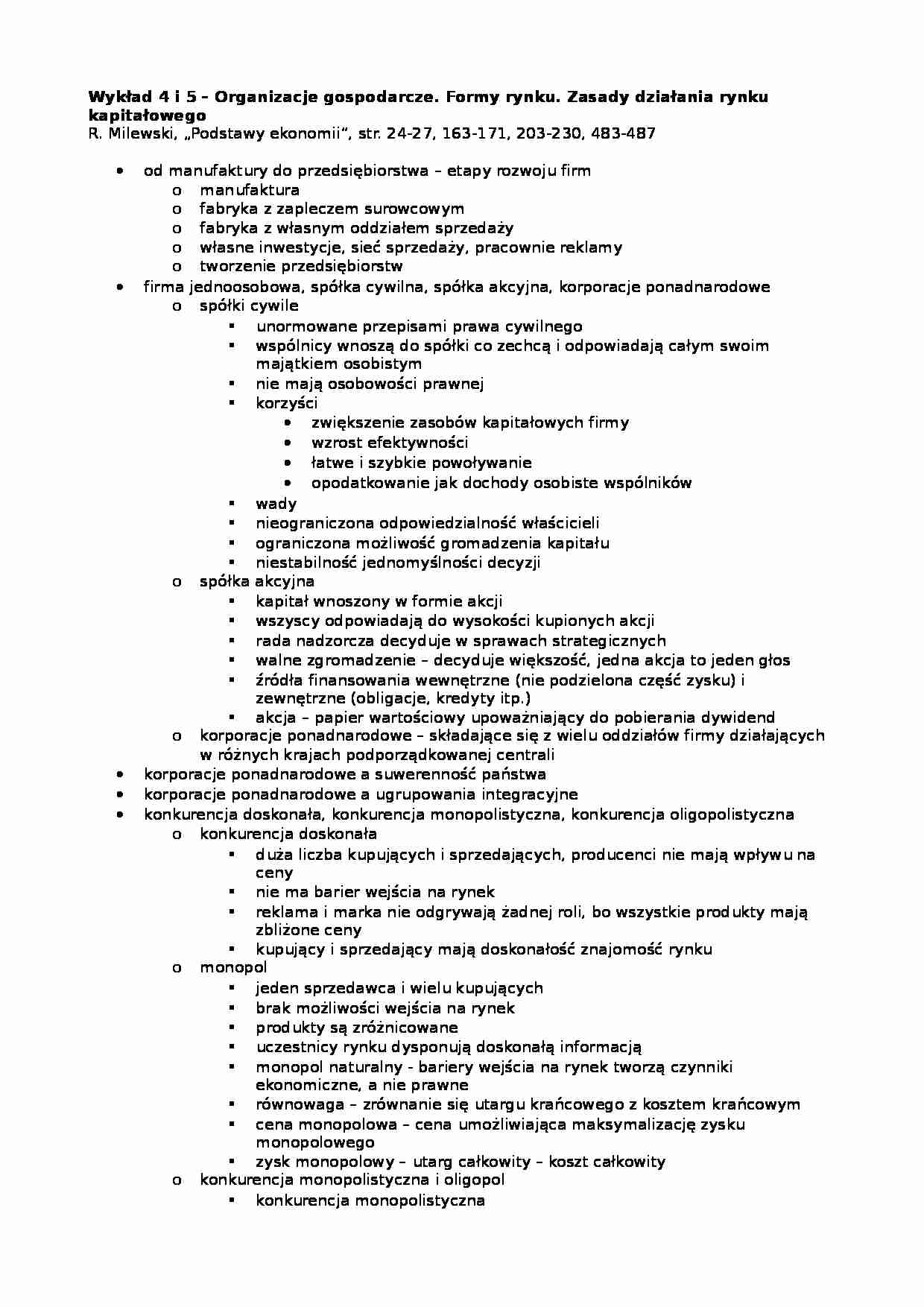 Organizacje gospodarcze. Formy rynku - strona 1