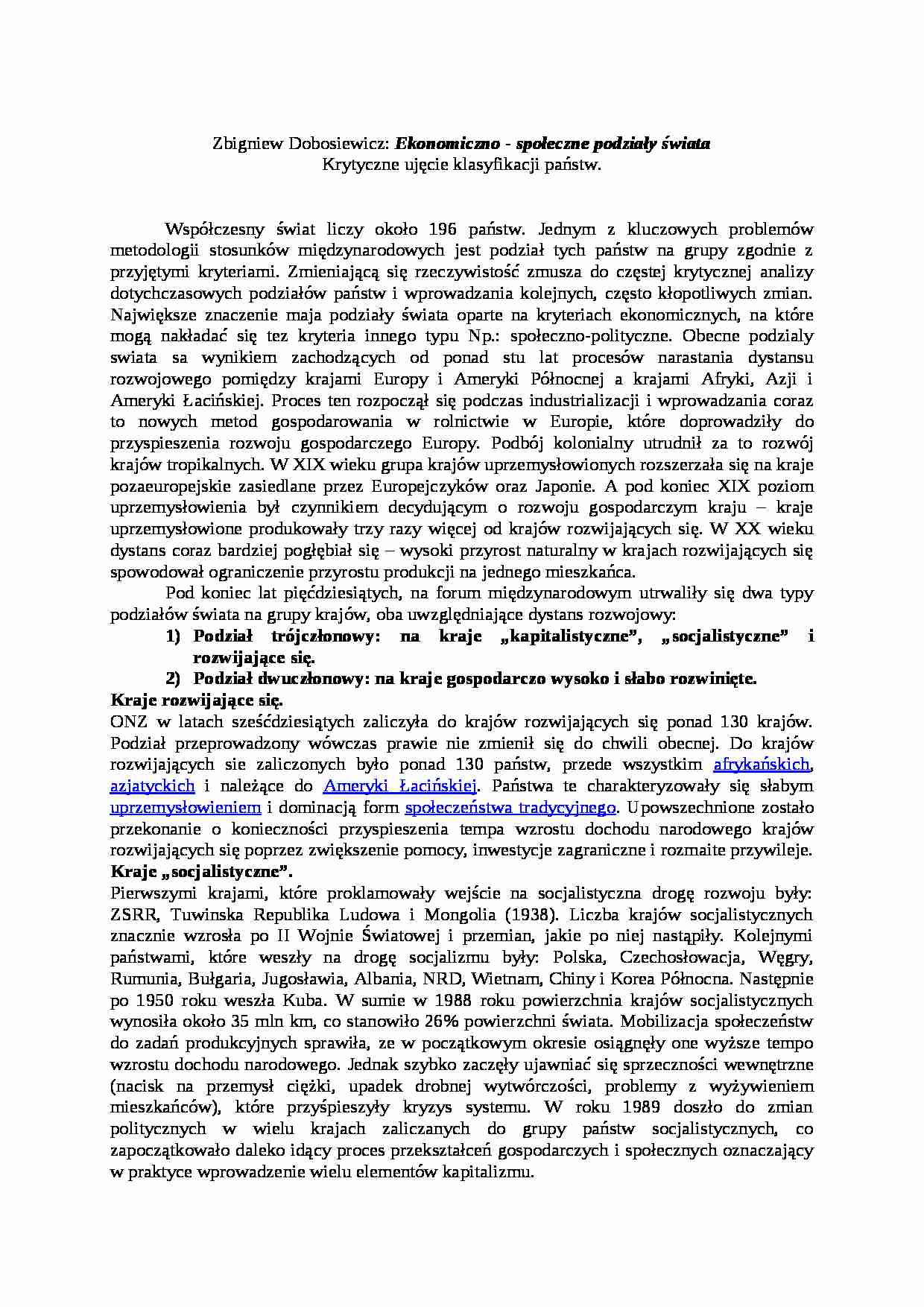 Ekonomiczno - społeczne podziały świata - strona 1