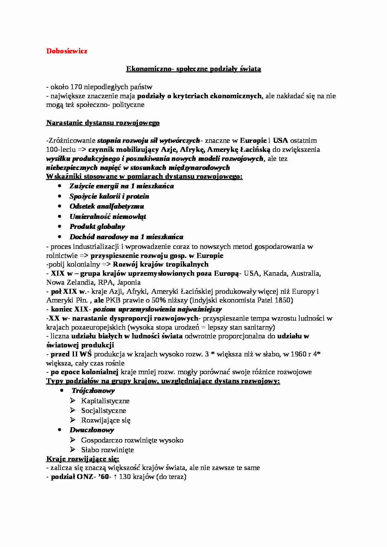 Ekonomiczno- społeczne podziały świata (1) - strona 1