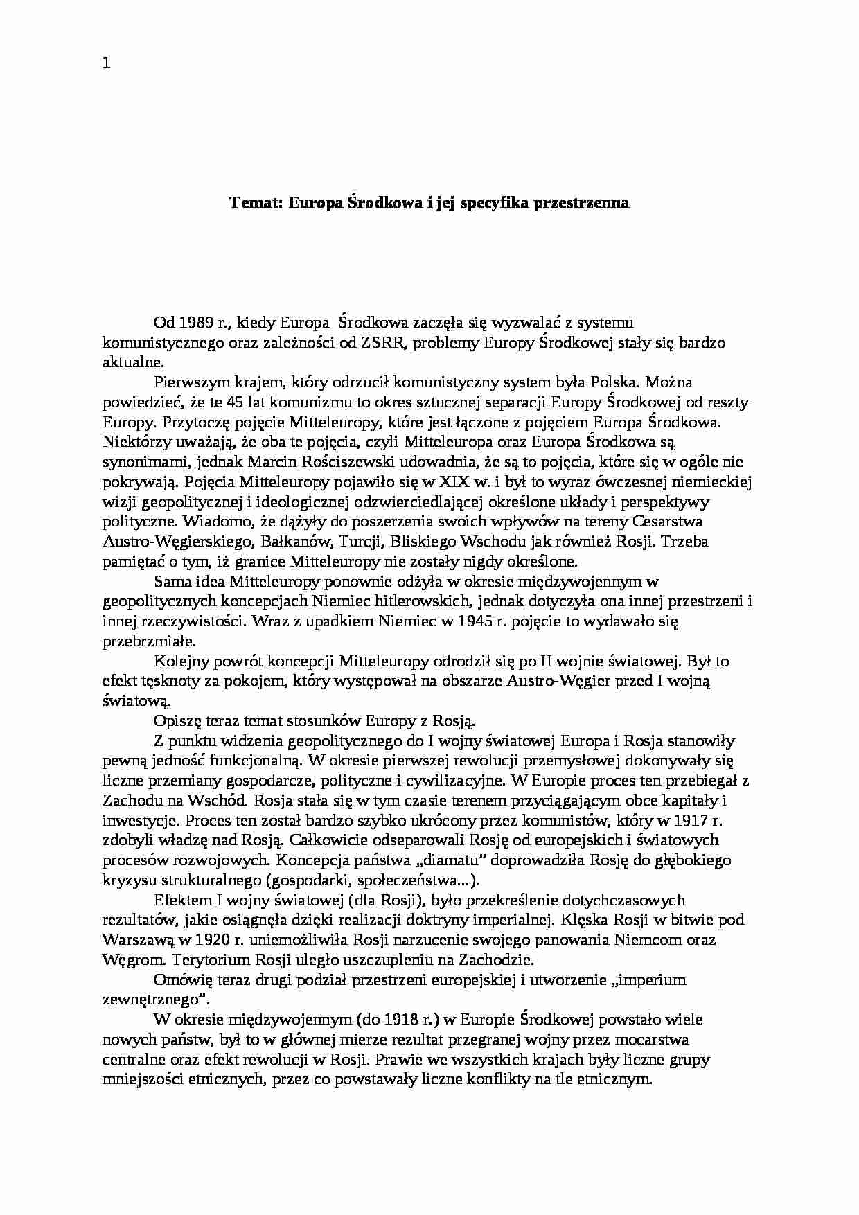 Europa środkowa i jej specyfika przestrzenna - strona 1