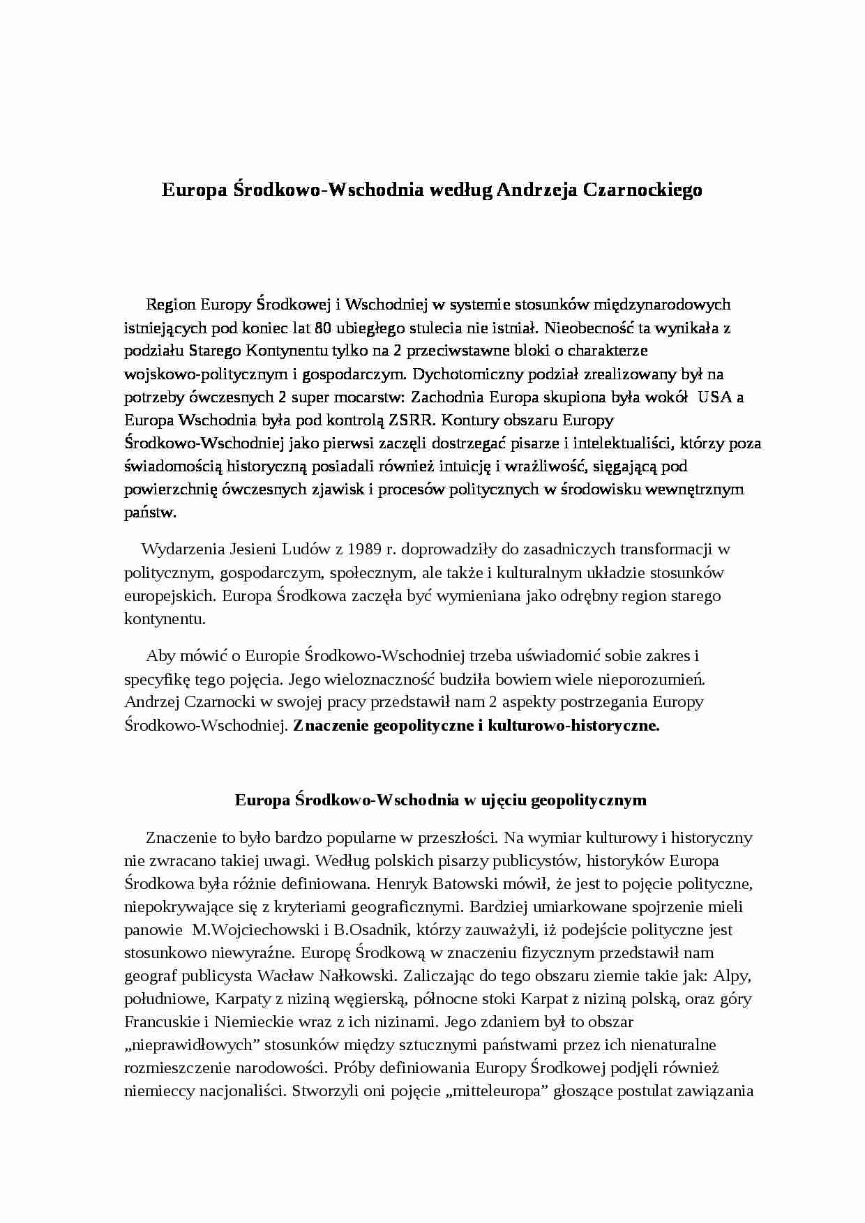 Europa środkowo-Wschodnia według Andrzeja Czarnockiego - strona 1