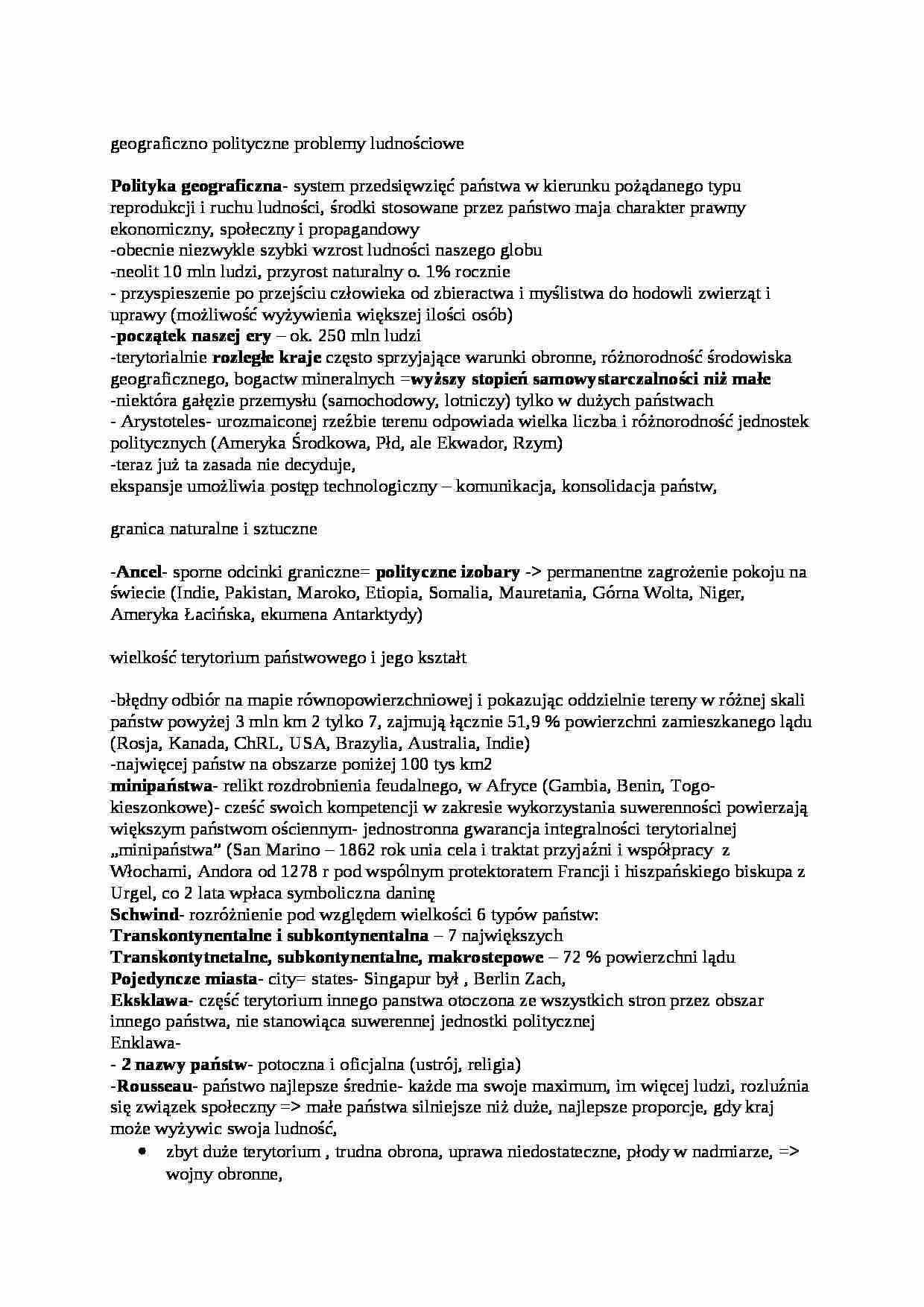 Geograficzno polityczne problemy ludnościowe - strona 1