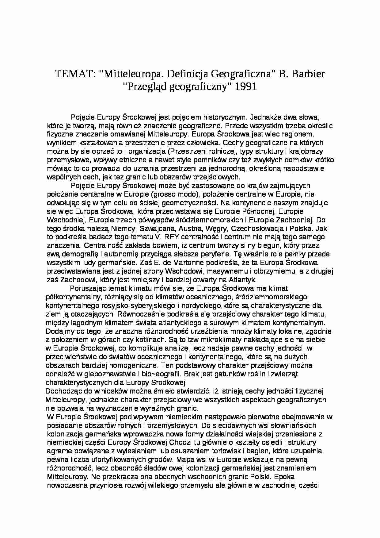 Mitteleuropa. Definicja Geograficzna - strona 1