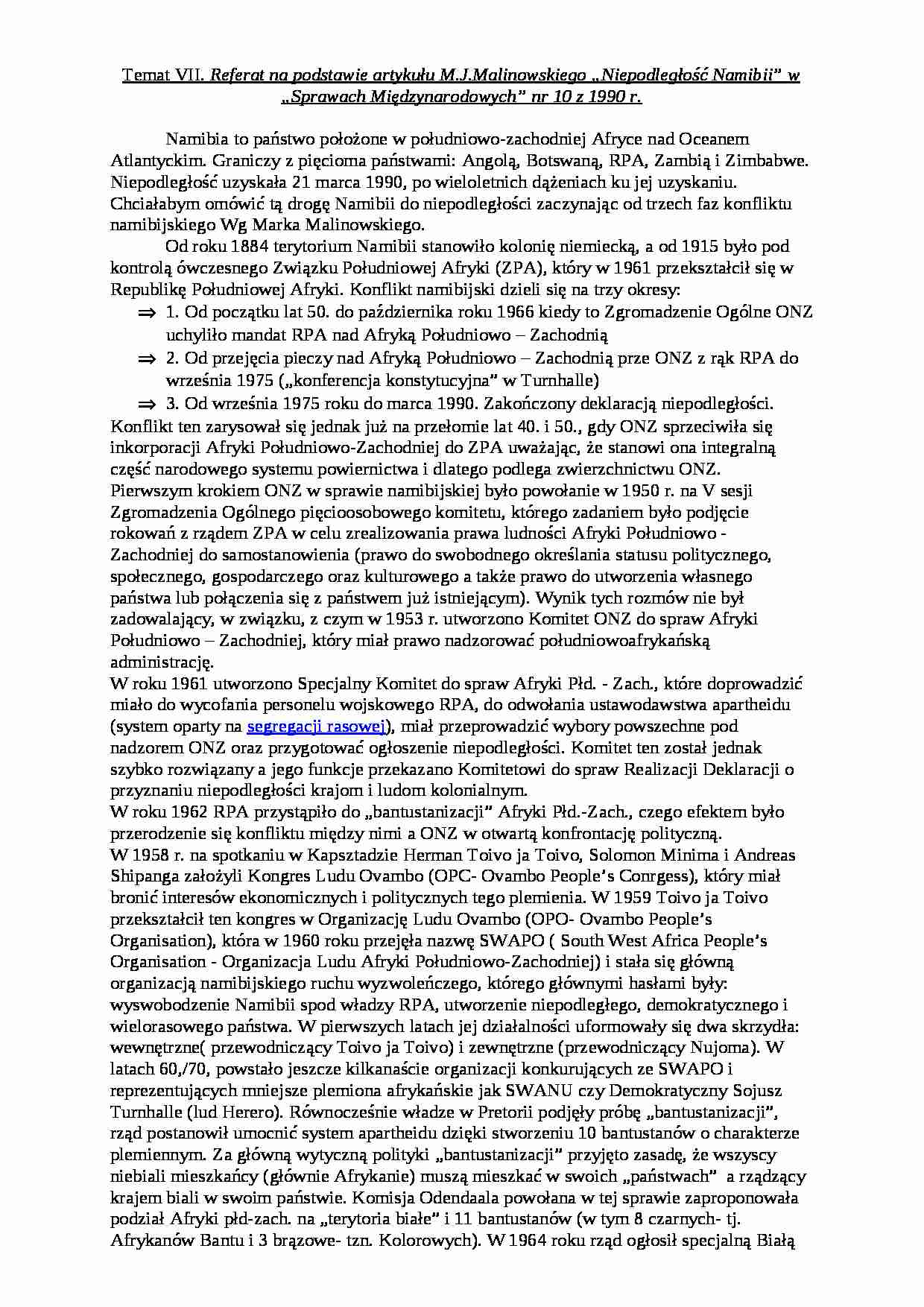 Niepodległość Namibii - geografia - strona 1