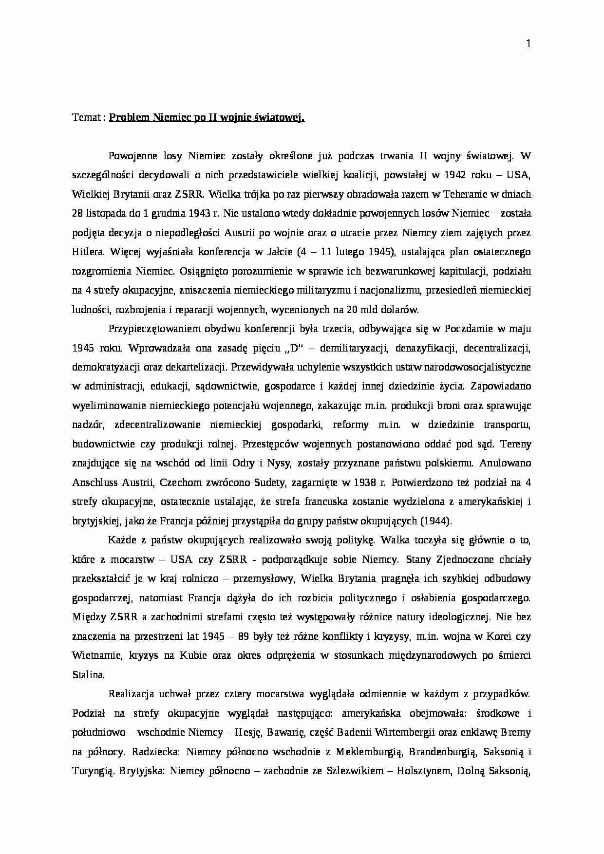 Problem Niemiec po II wojnie światowej - strona 1