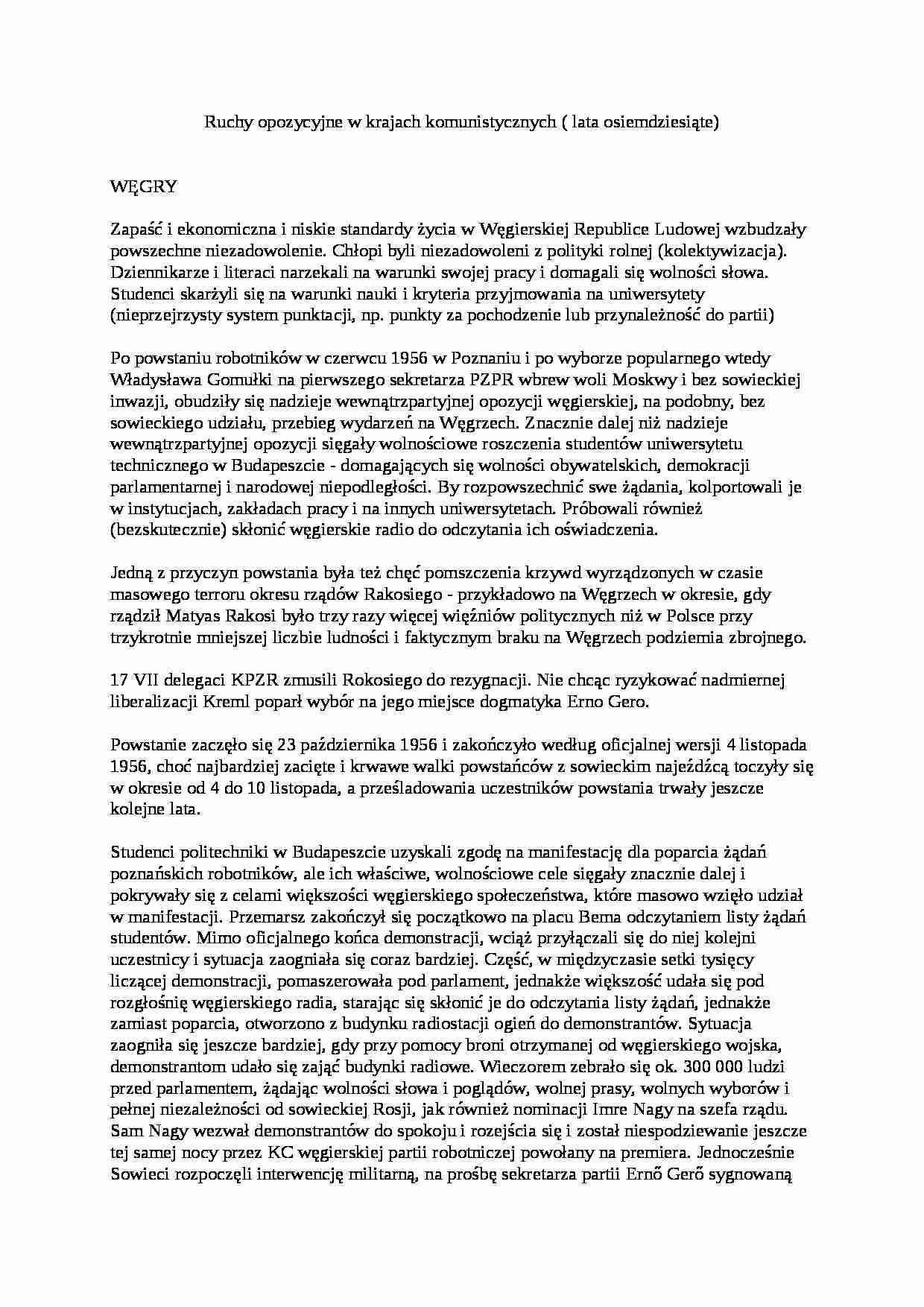 Ruchy opozycyjne w krajach komunistycznych - strona 1