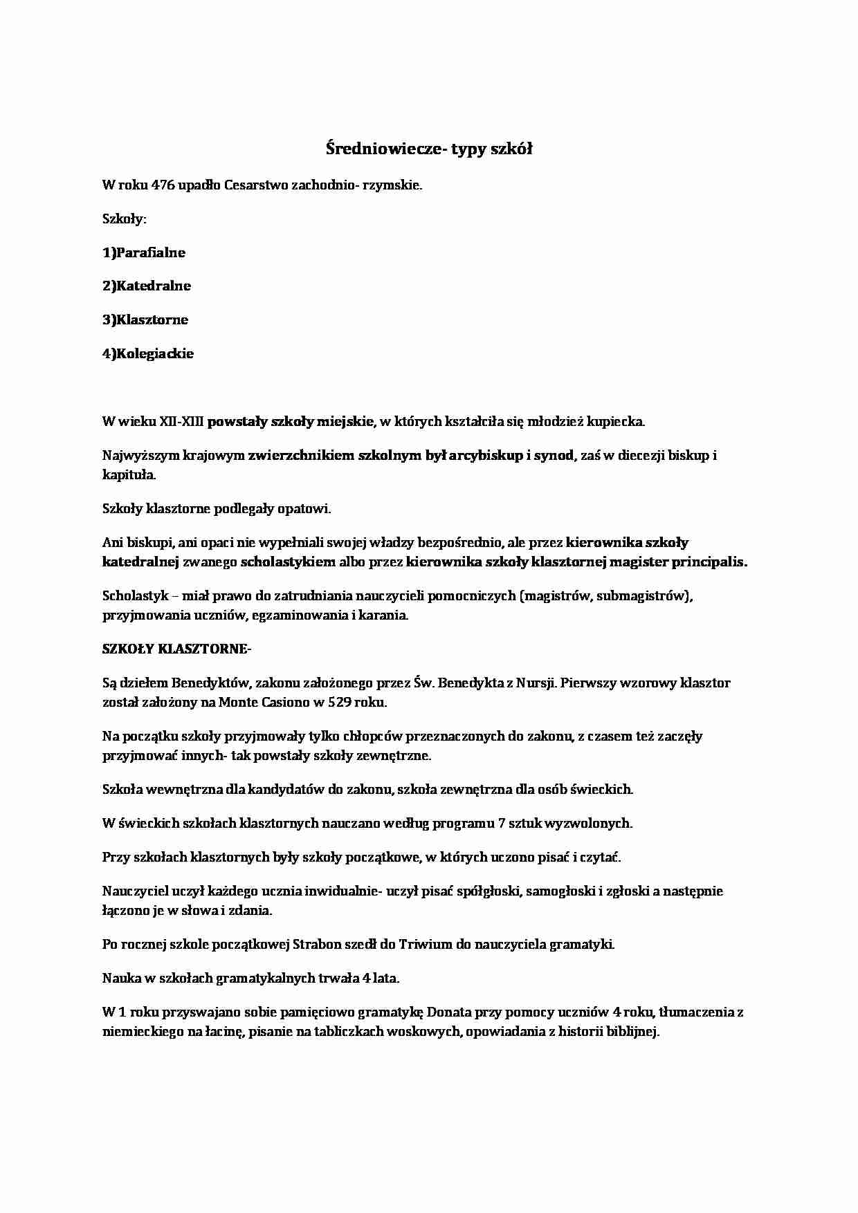 Średniowiecze typy szkół - strona 1