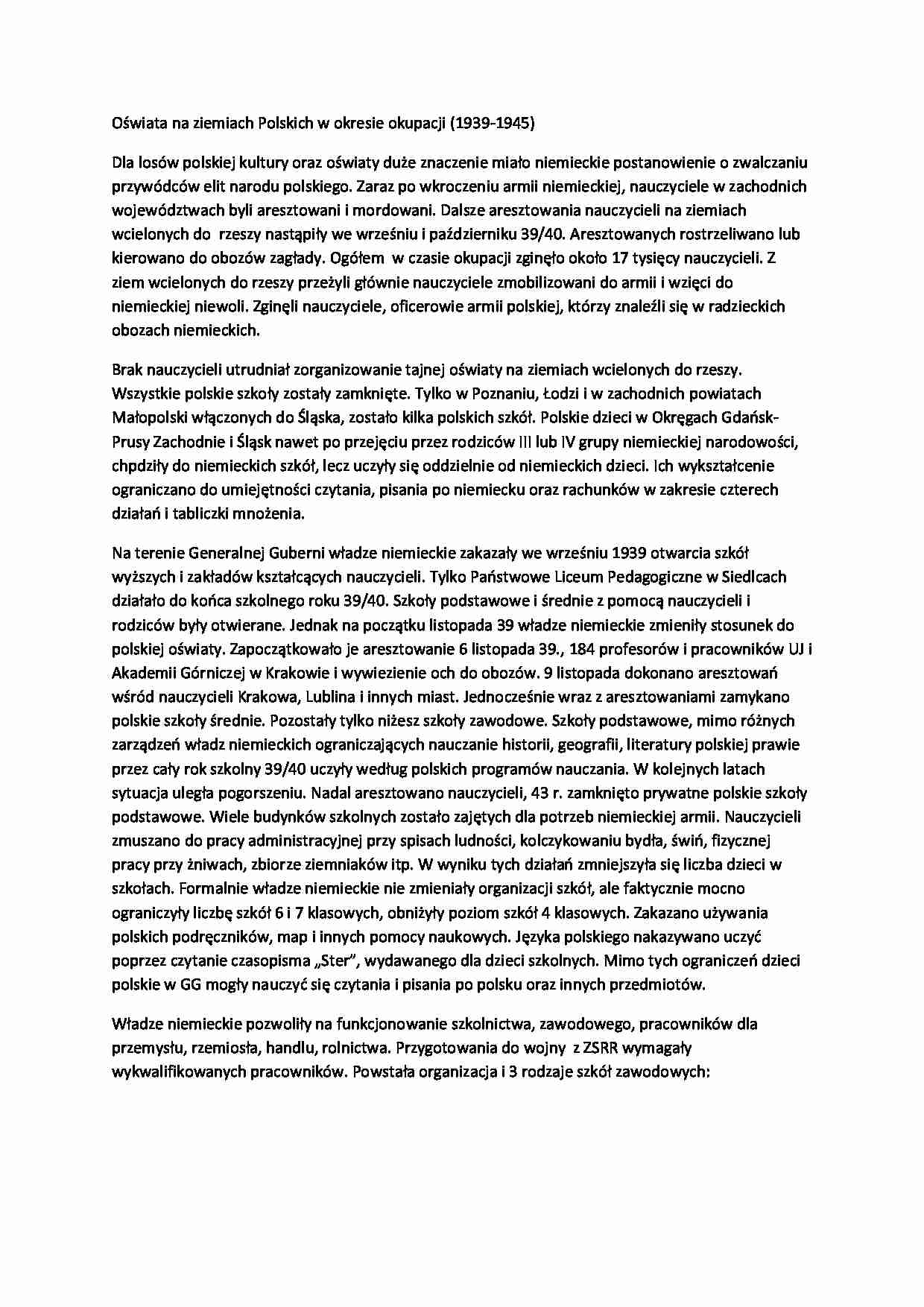 Polska oświata w okresie okupacji - strona 1