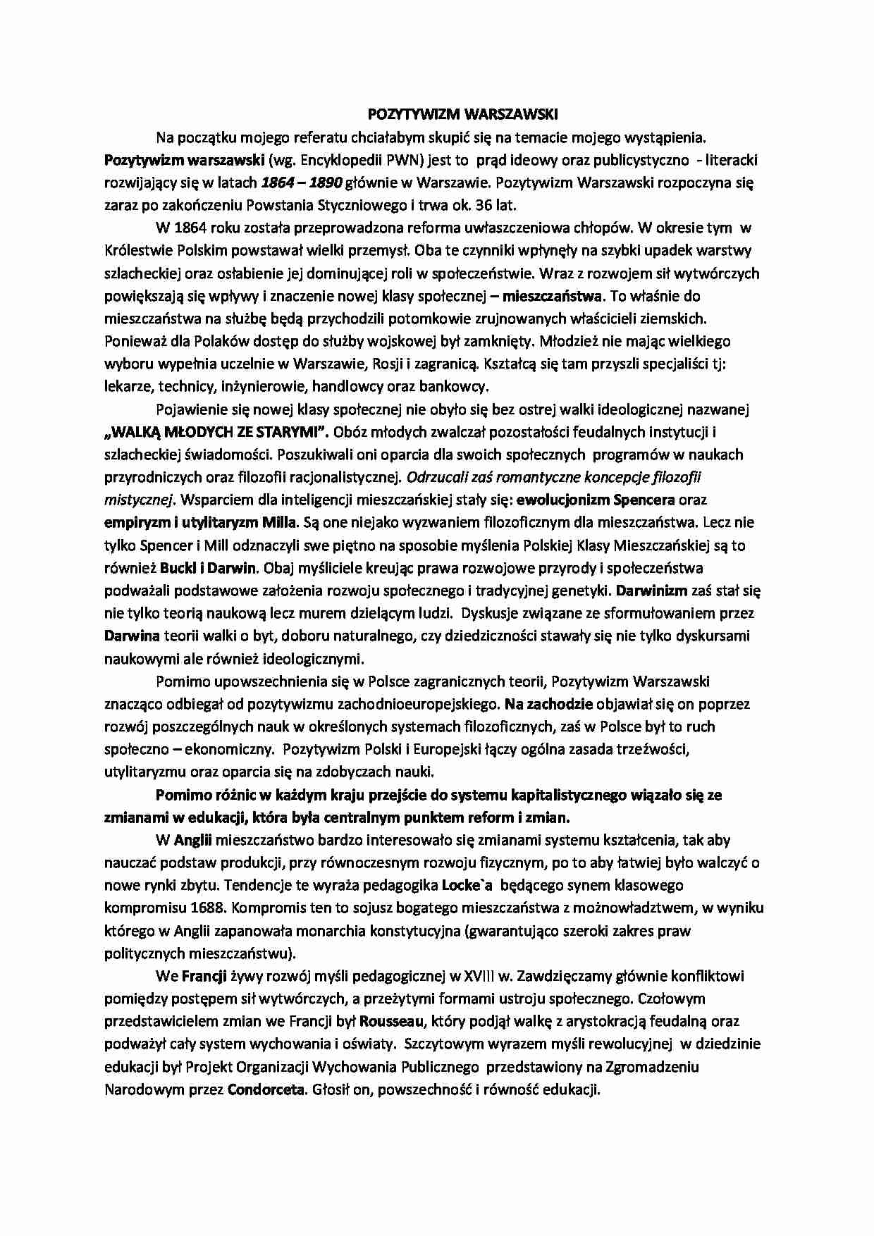 Pozytywizm warszawski - historia - strona 1