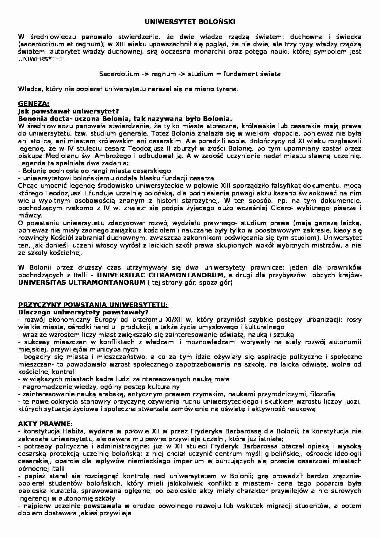 Uniwersytet Boloński - historia - strona 1