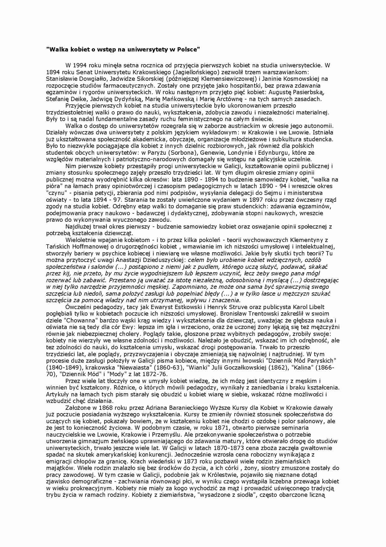 Walka kobiet o wstęp na uniwersytety - strona 1