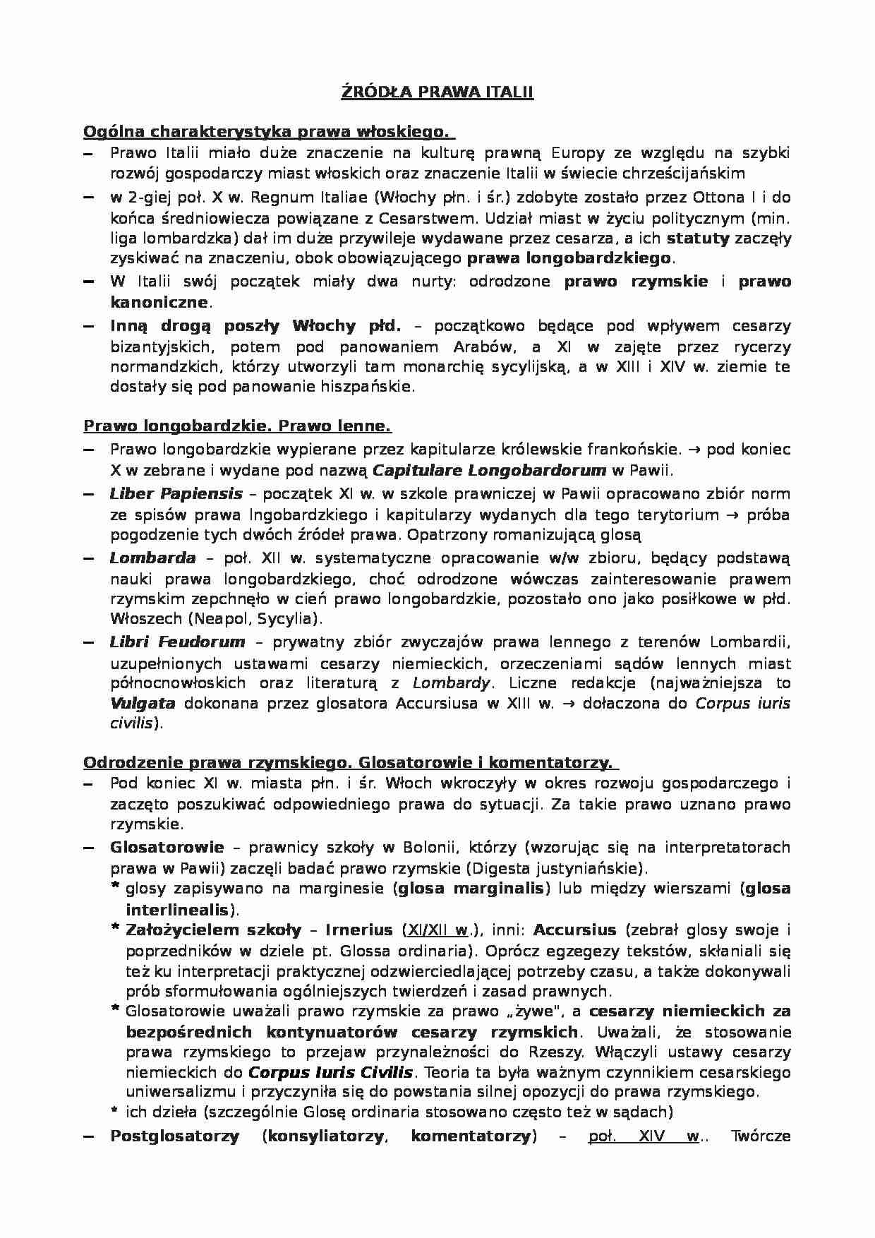 Źródła prawa Italii - strona 1