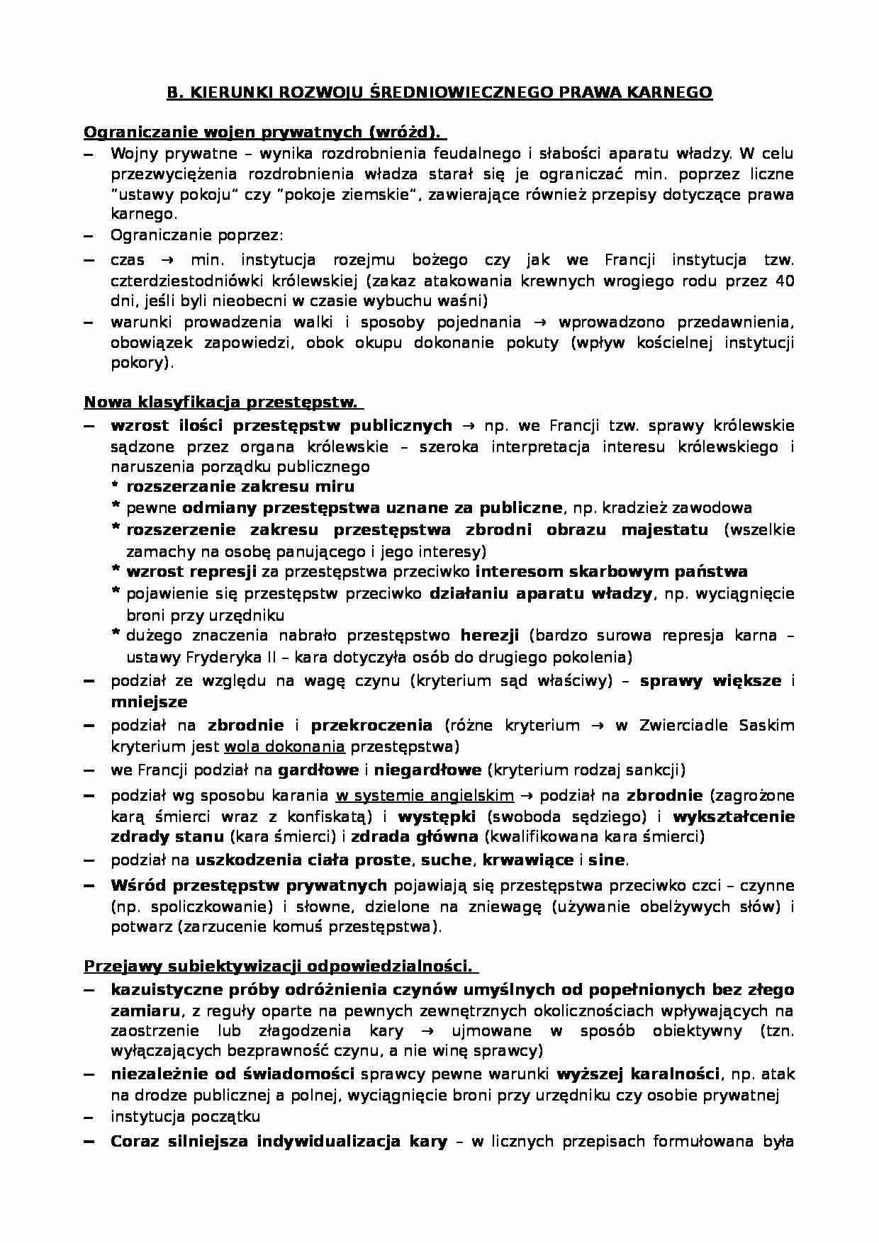 Kierunki rozwoju prawa karnego - średniowiecze - strona 1