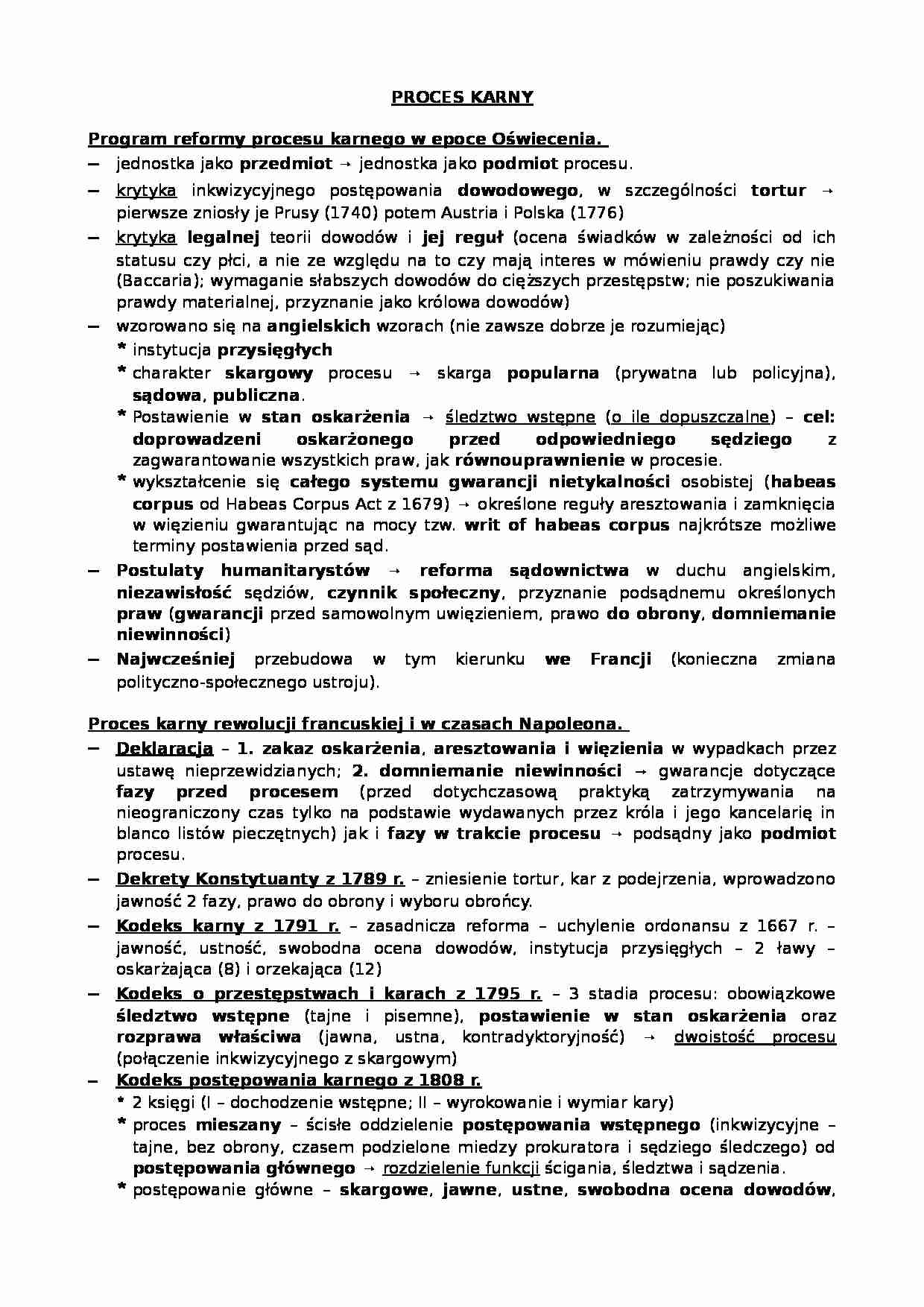 Program reformy procesu karnego - oświecenie - strona 1