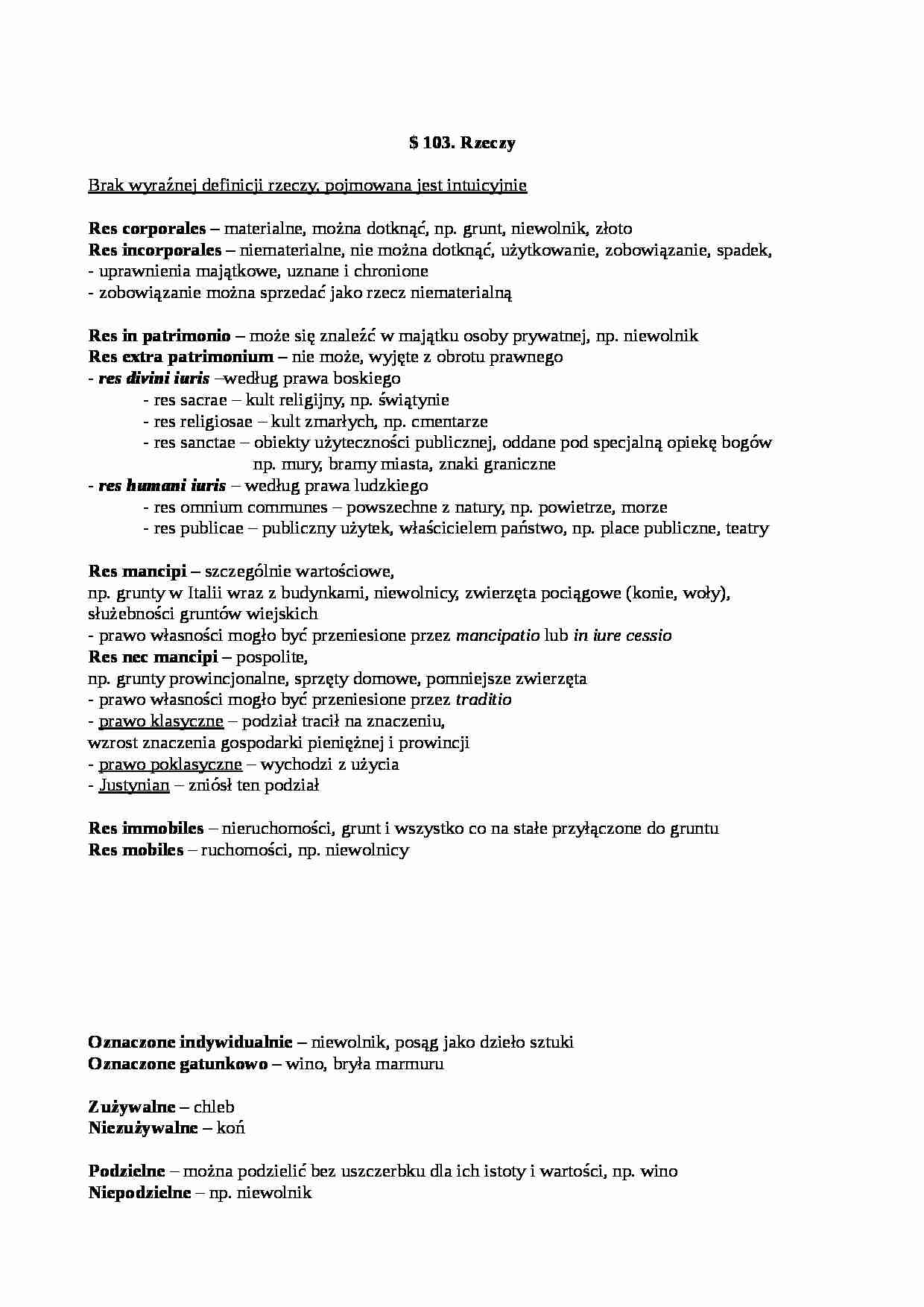 Rodzaje rzeczy - prawo rzymskie - strona 1