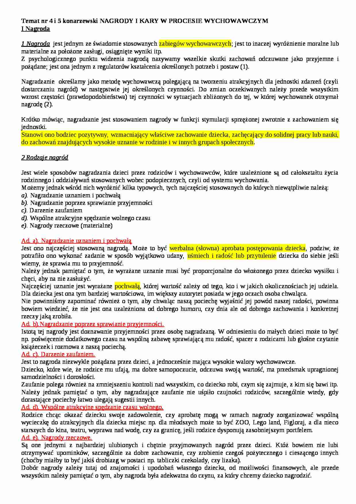 Nagrody i kary w wychowaniu - strona 1