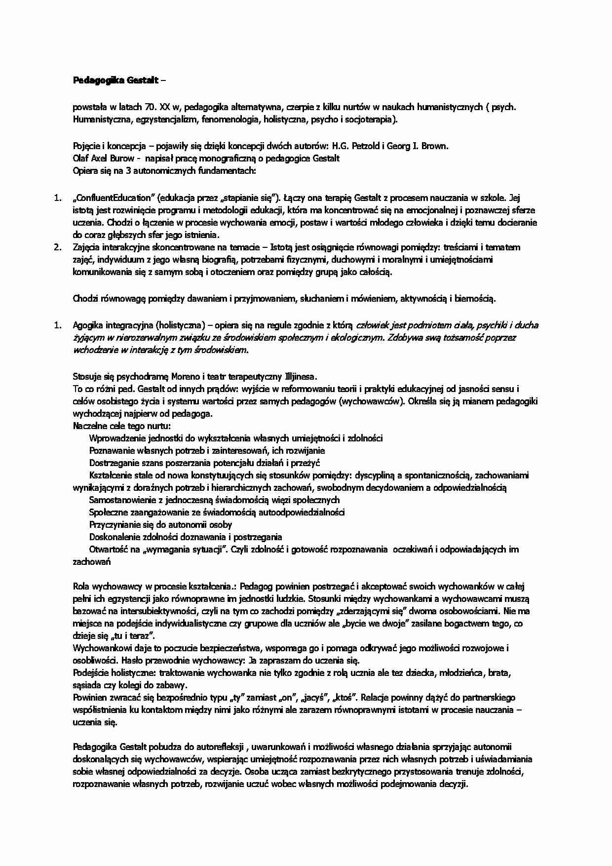 Pedagogika Gestalt, alternatywna - strona 1