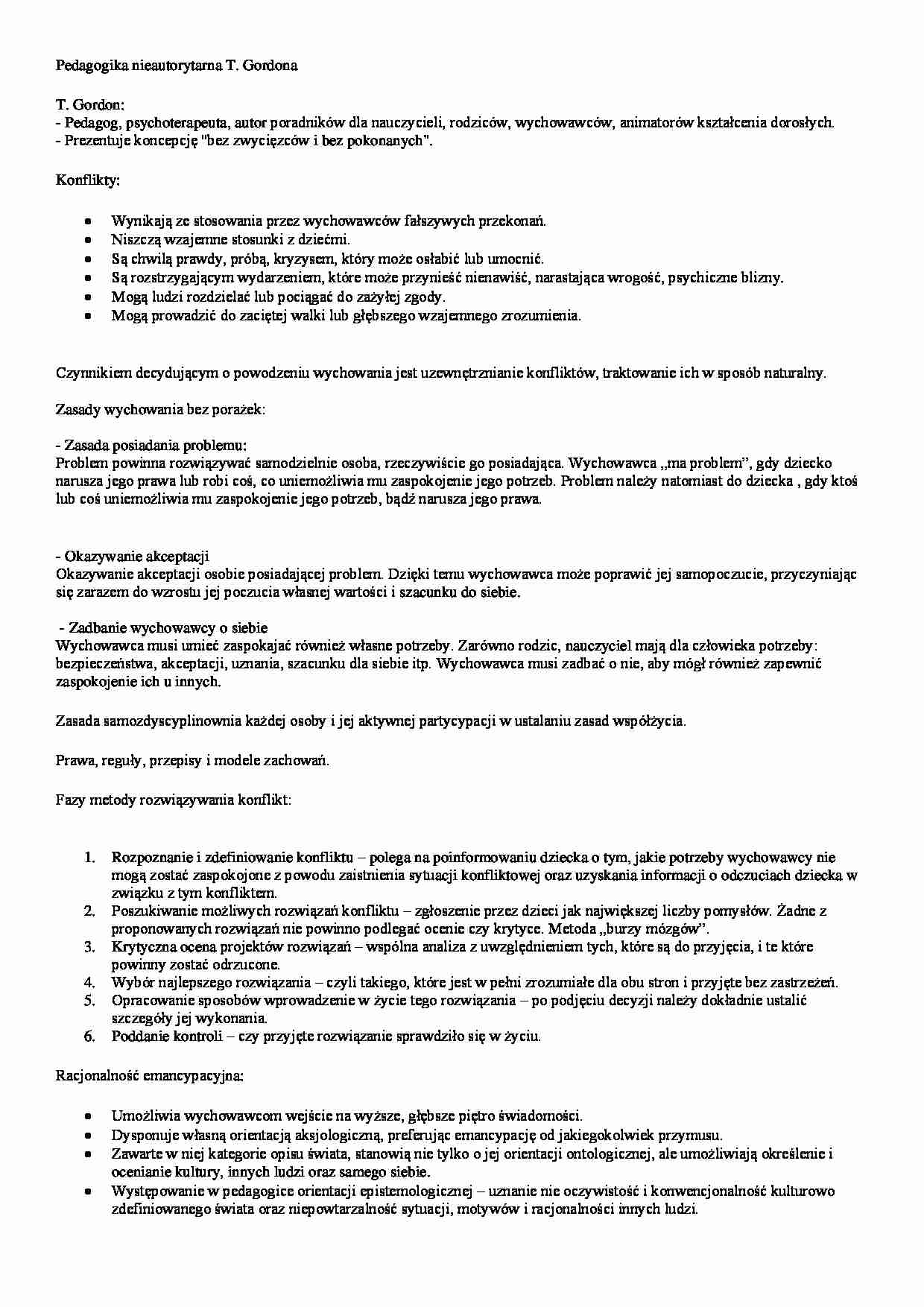 Pedagogika nieautorytarna Gordona - strona 1