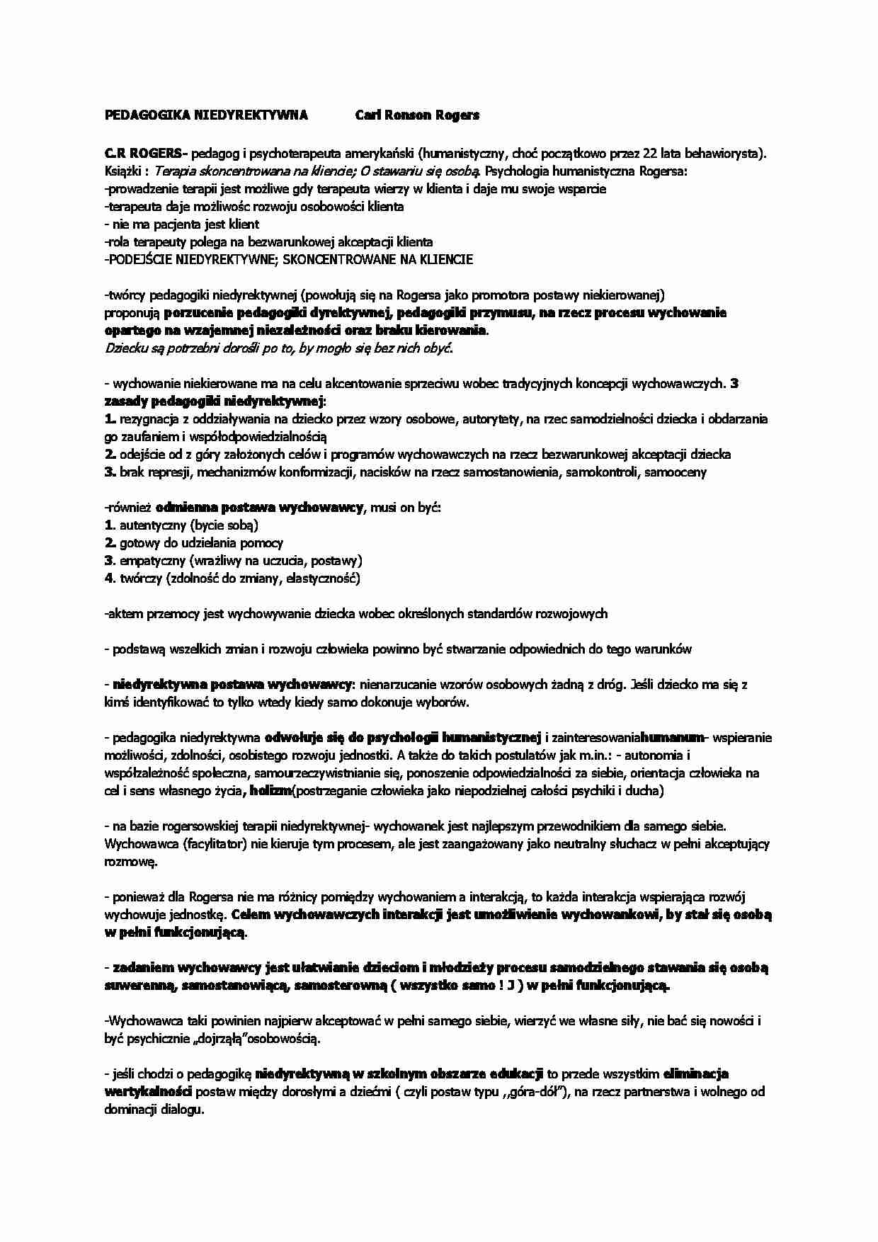 Pedagogika niederektywna Rogers - strona 1