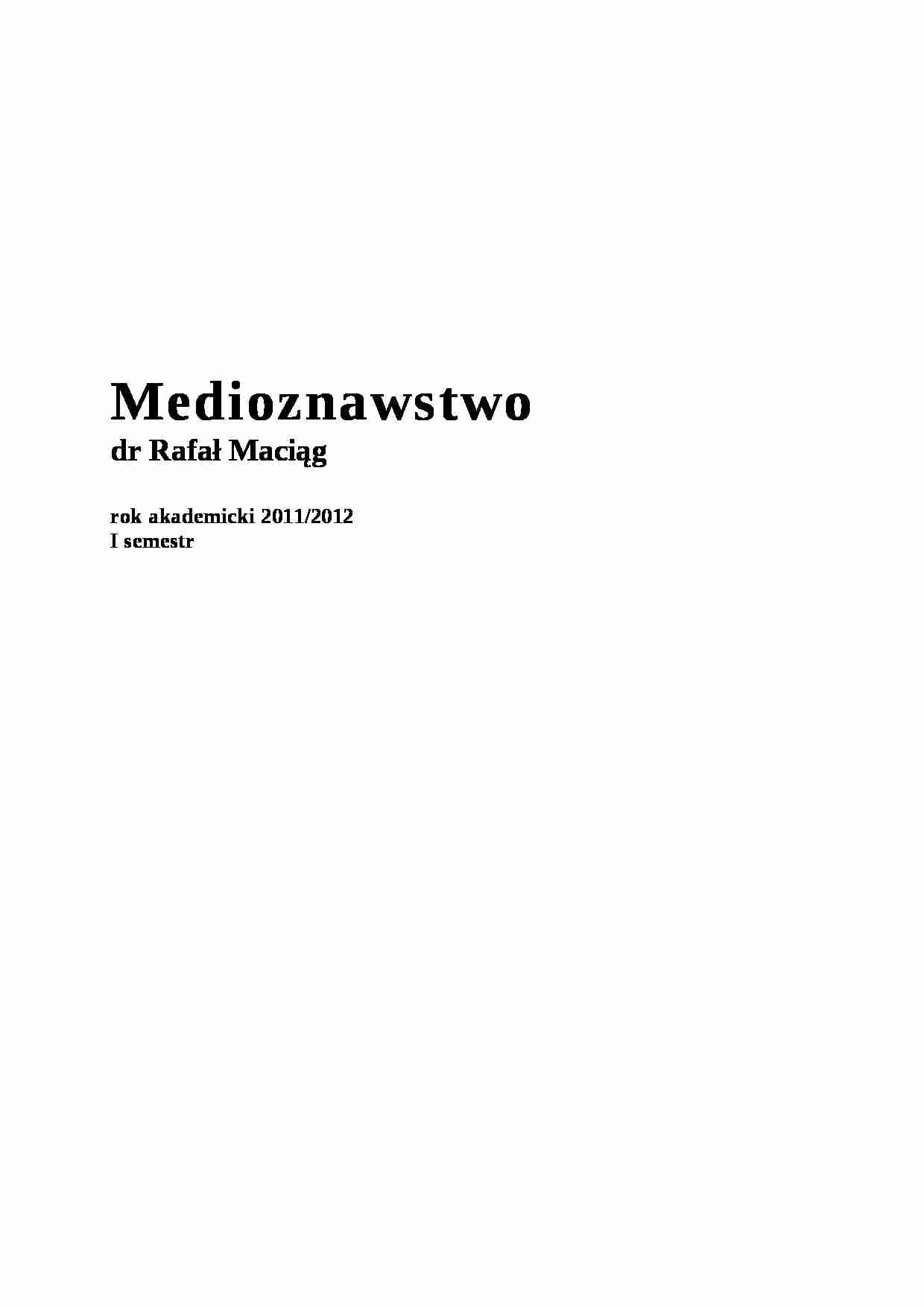 Medioznawstwo I semestr - strona 1