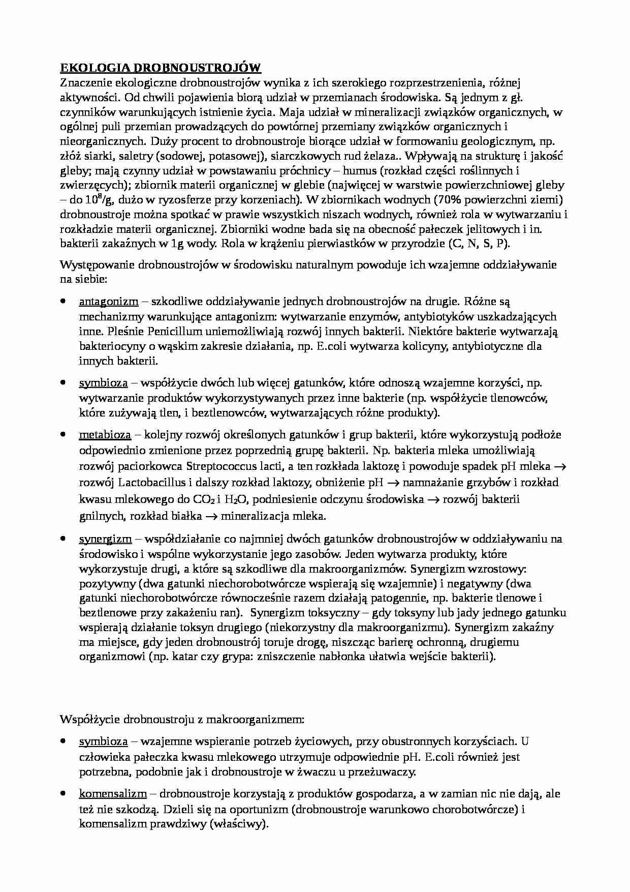 Mikrobiologia - ekologia drobnoustrojów - strona 1