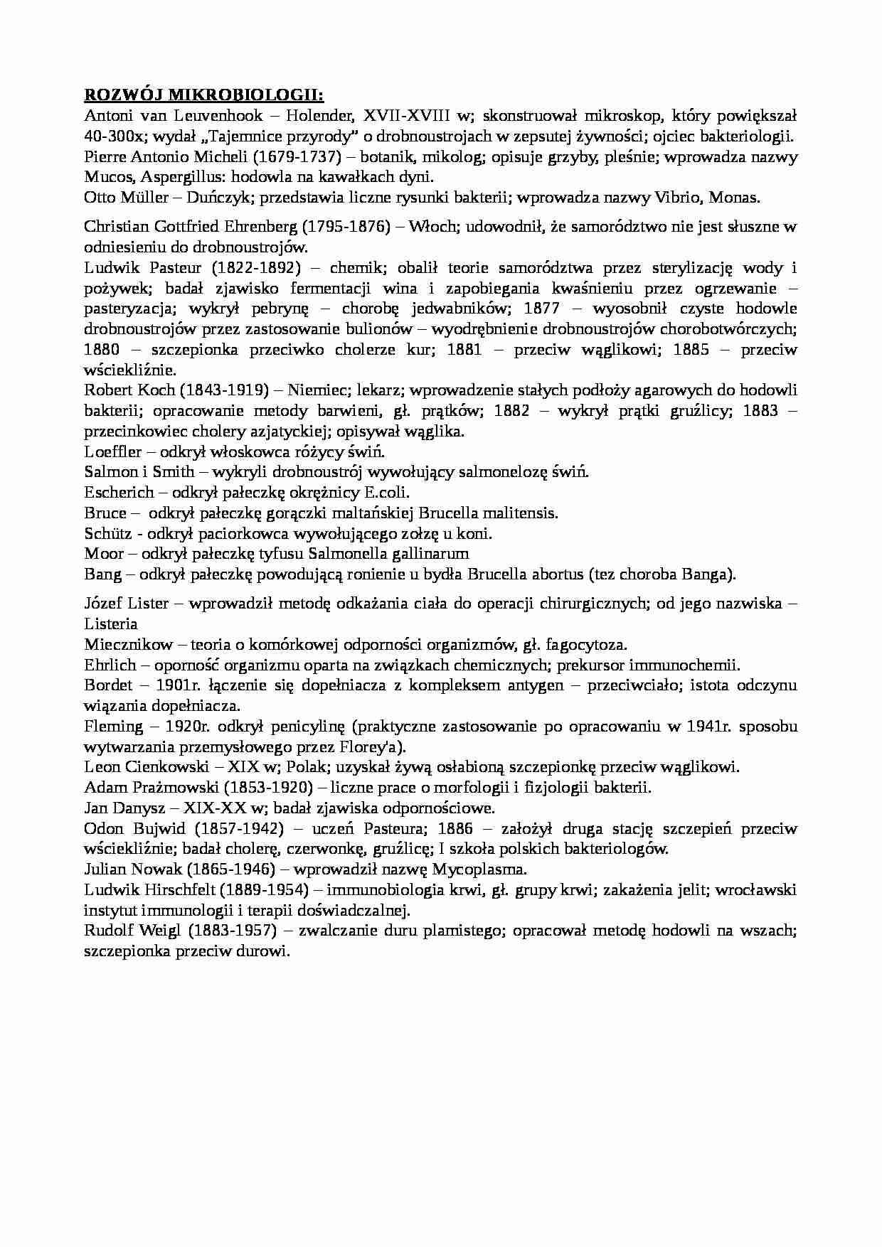 Mikrobiologia - rozwój mikrobiologii - strona 1