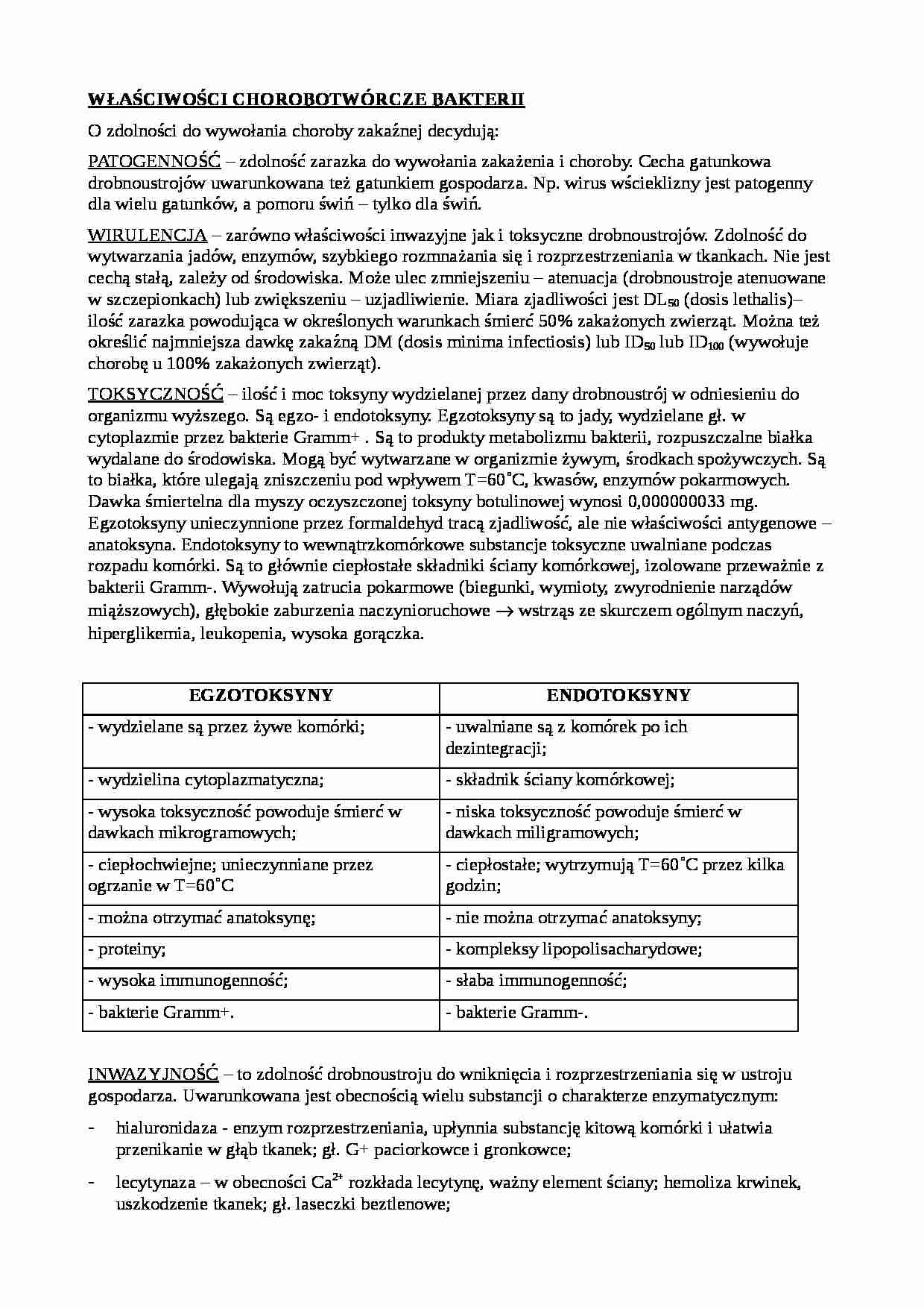 Własciwości chorobotwórcze bakterii - strona 1