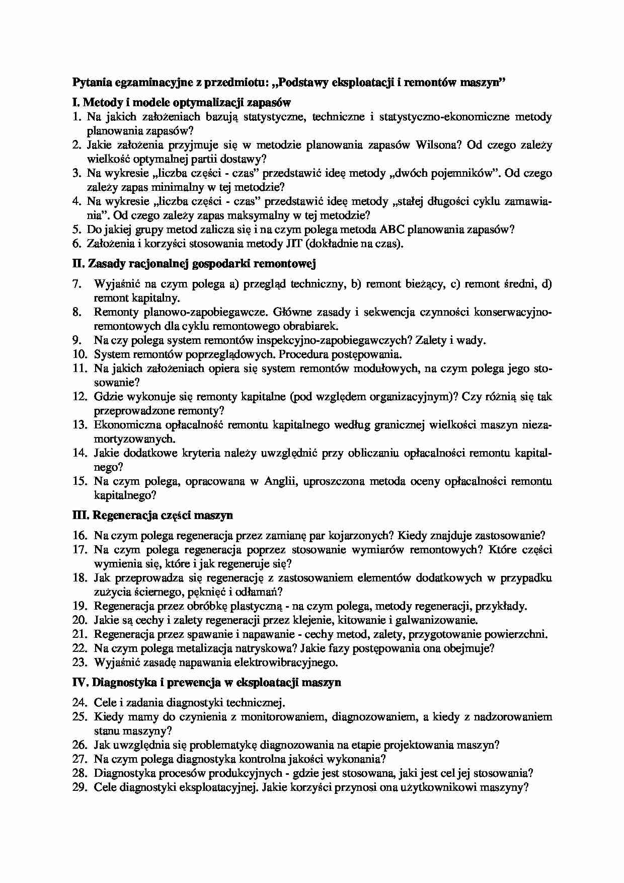 Podstawy eksploatacji i remontów maszyn - egzamin - strona 1