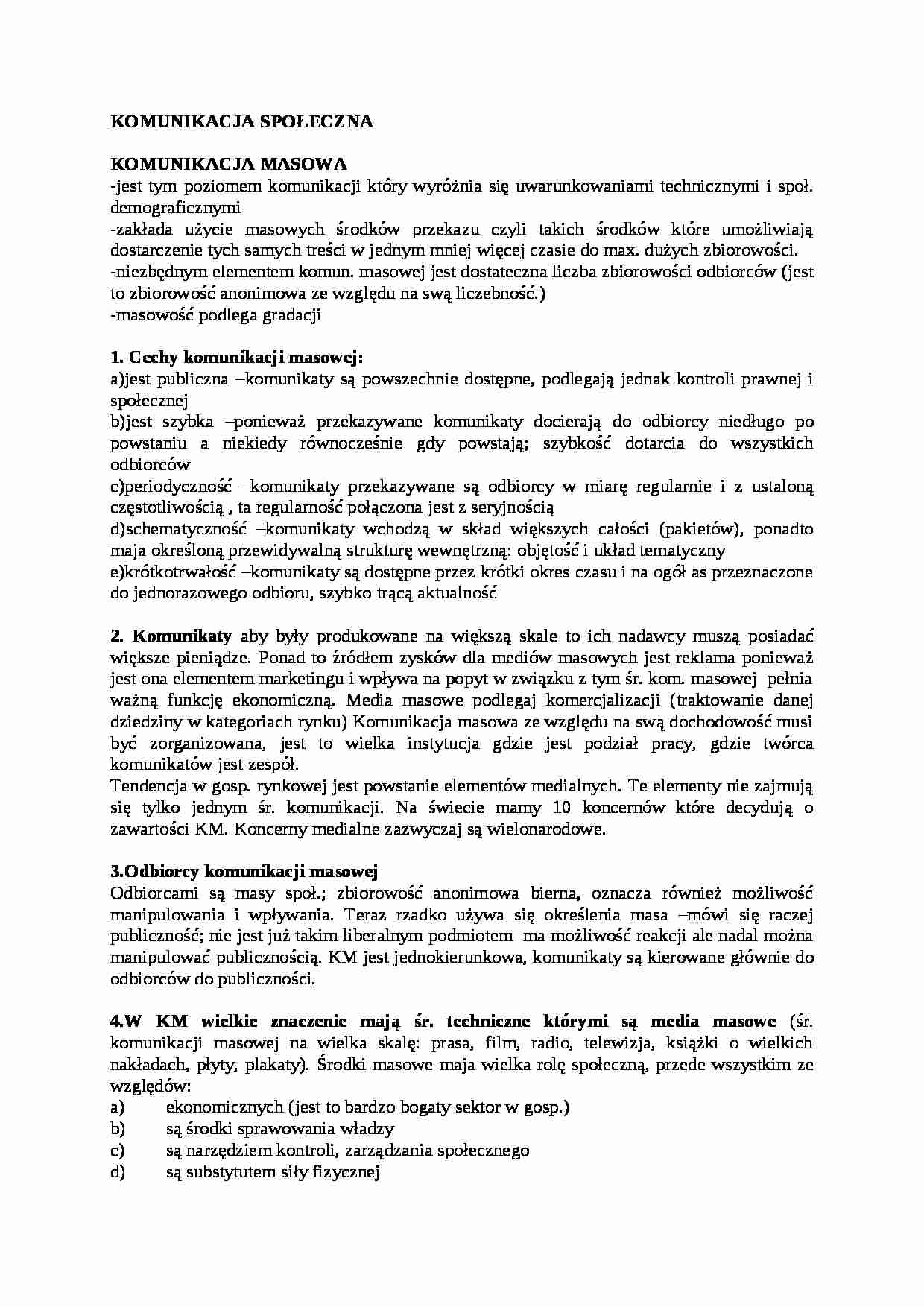 Komunikacja społeczna, komunikacja masowa - strona 1