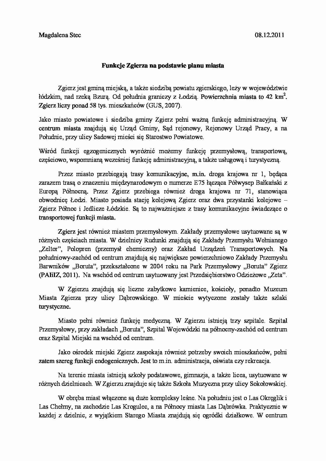 Funkcje Zgierza na podstawie planu miasta - strona 1