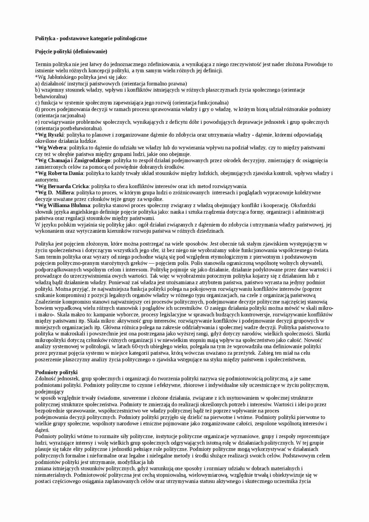 Polityka - podstawowe kategorie politologiczne - strona 1
