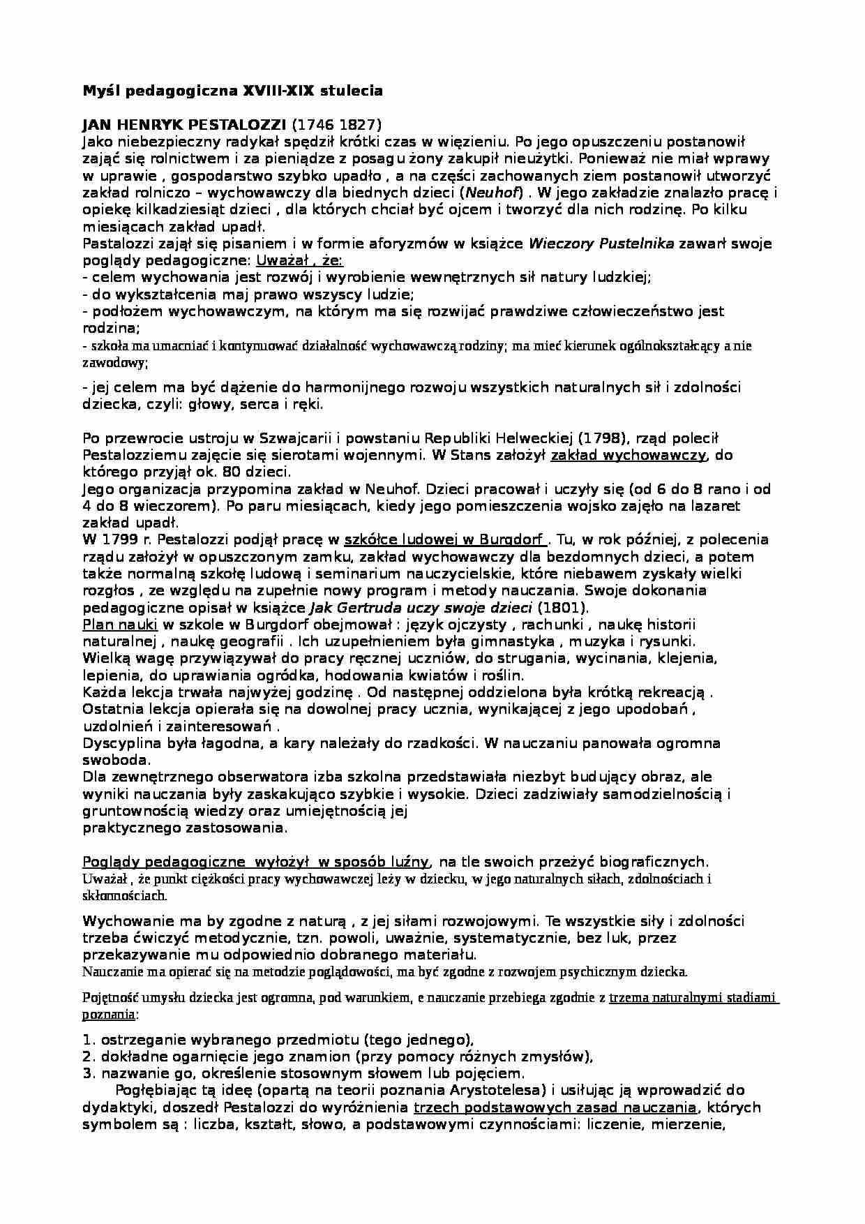 Myśl pedagogiczna XVIII i XIX stulecia - strona 1