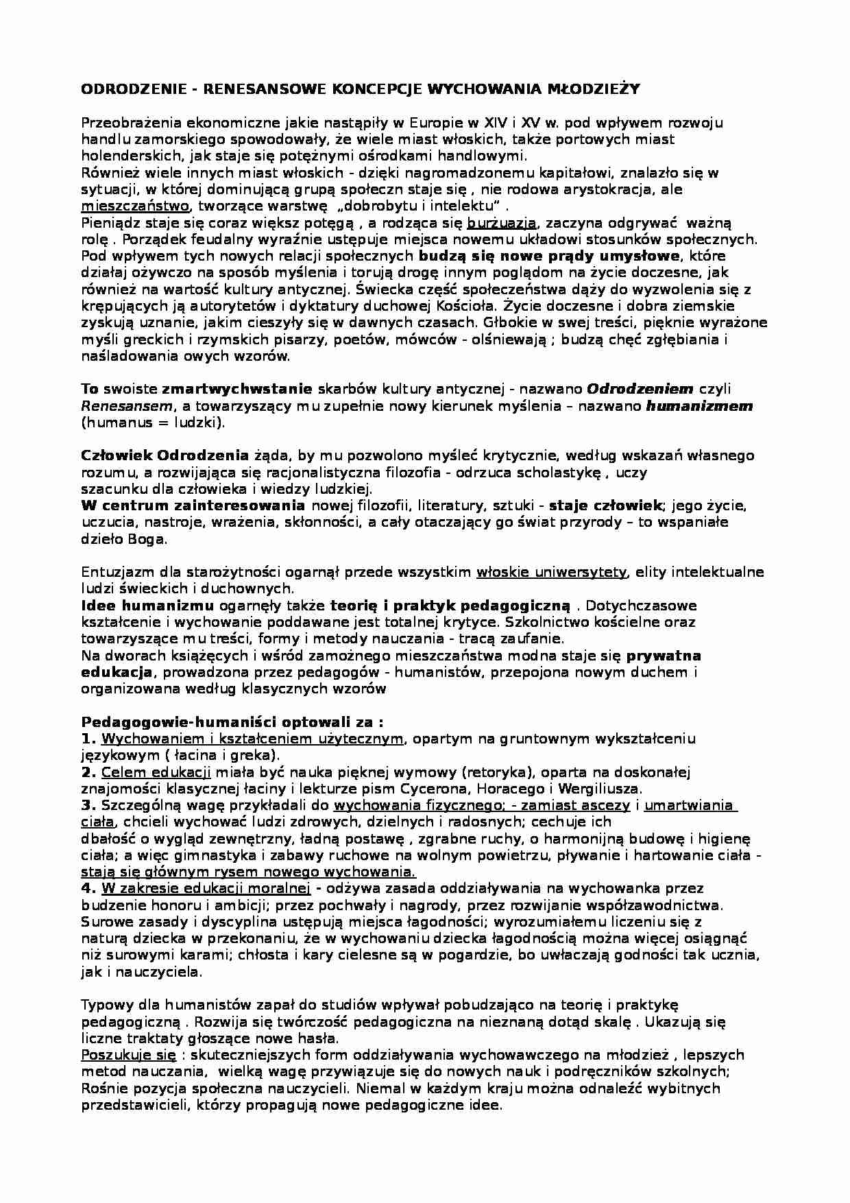 Odrodzenie - renesansowe koncepcje wychowania - strona 1